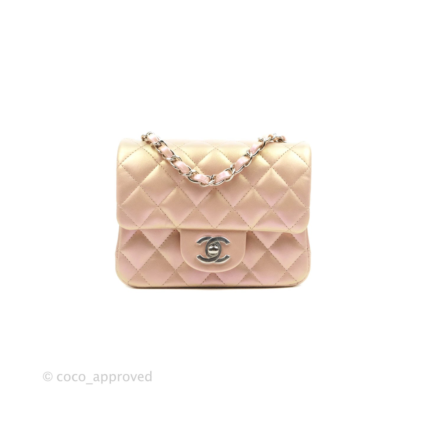 Chanel Mini Square Quilted Iridescent Pink Silver Hardware