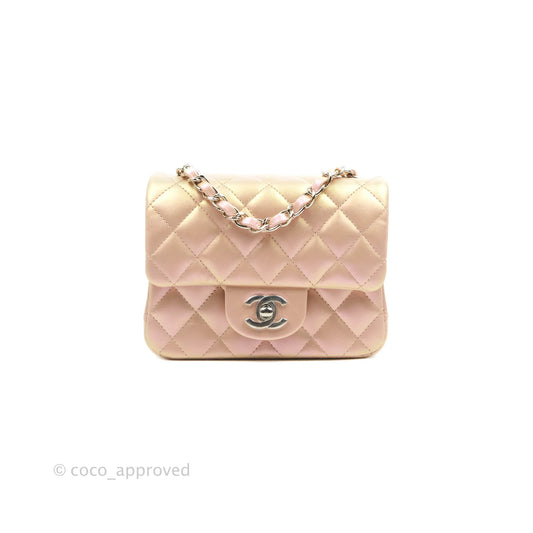 Chanel Mini Square Quilted Iridescent Pink Silver Hardware