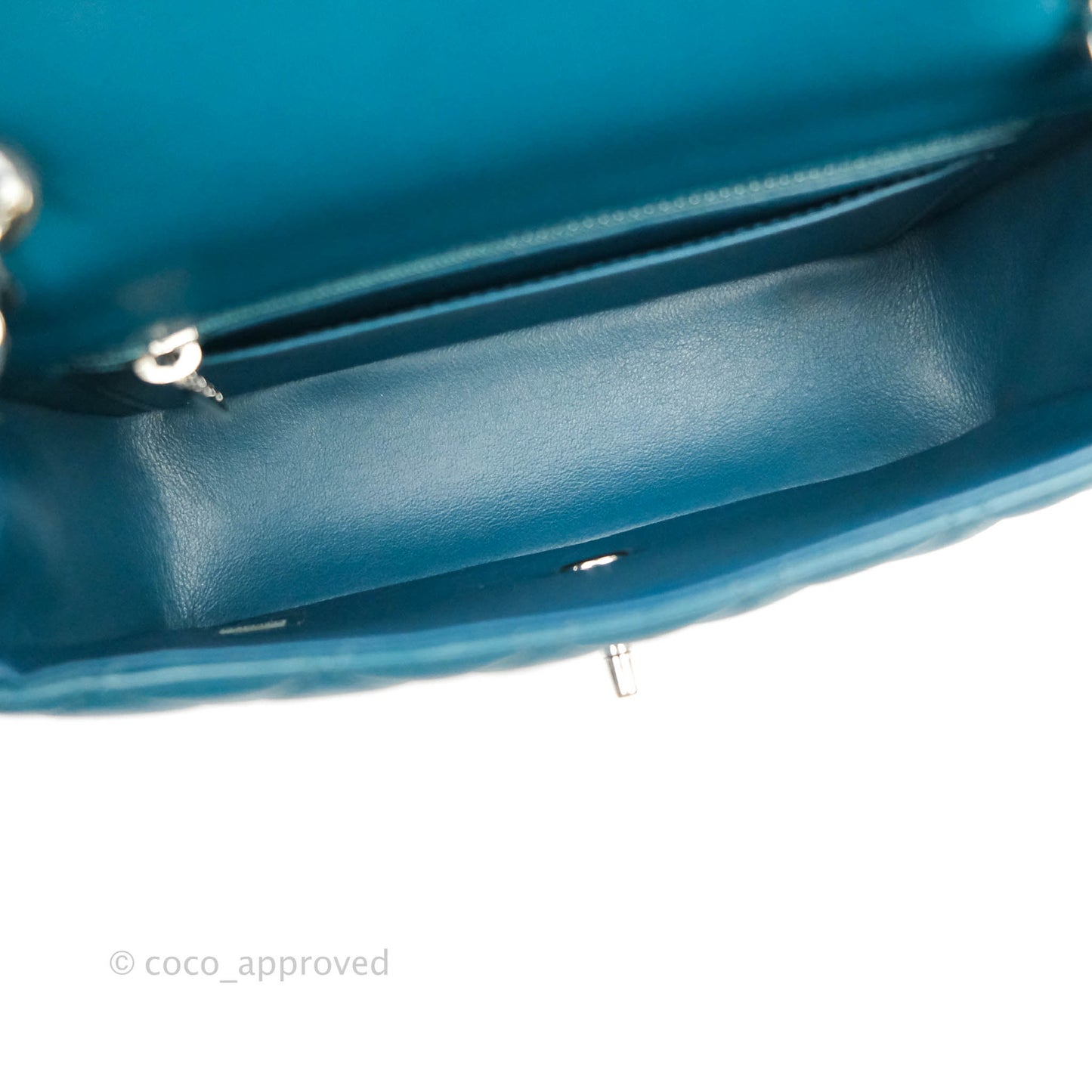 Chanel Classic Mini Rectangular Flap Teal Lambskin Silver Hardware