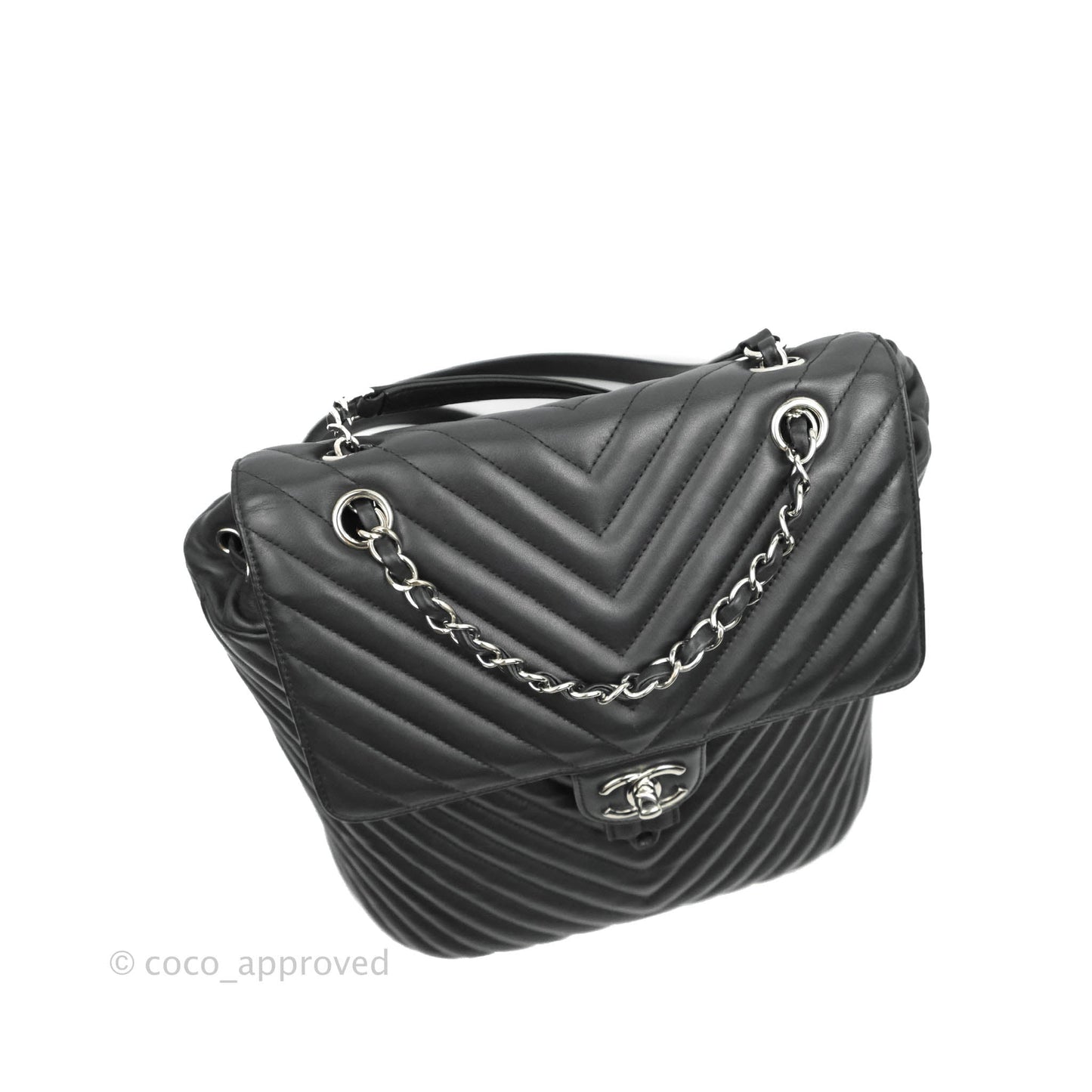 Chanel Medium Chevron Urban Spirit Backpack Black Calfskin Silver Hardware