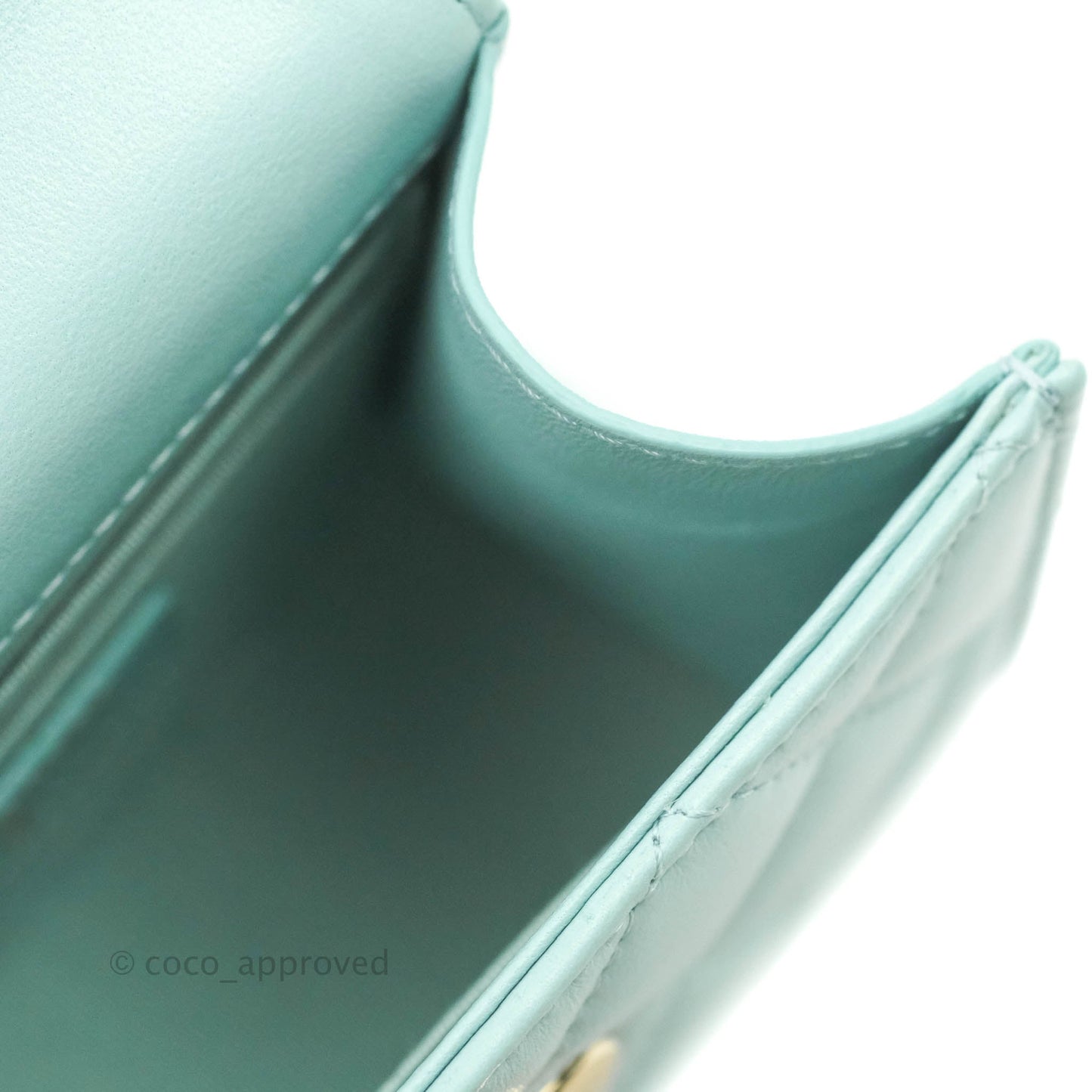 Chanel Mini Quilted Trendy CC Clutch With Chain Tiffany Blue Lambskin Gold Hardware