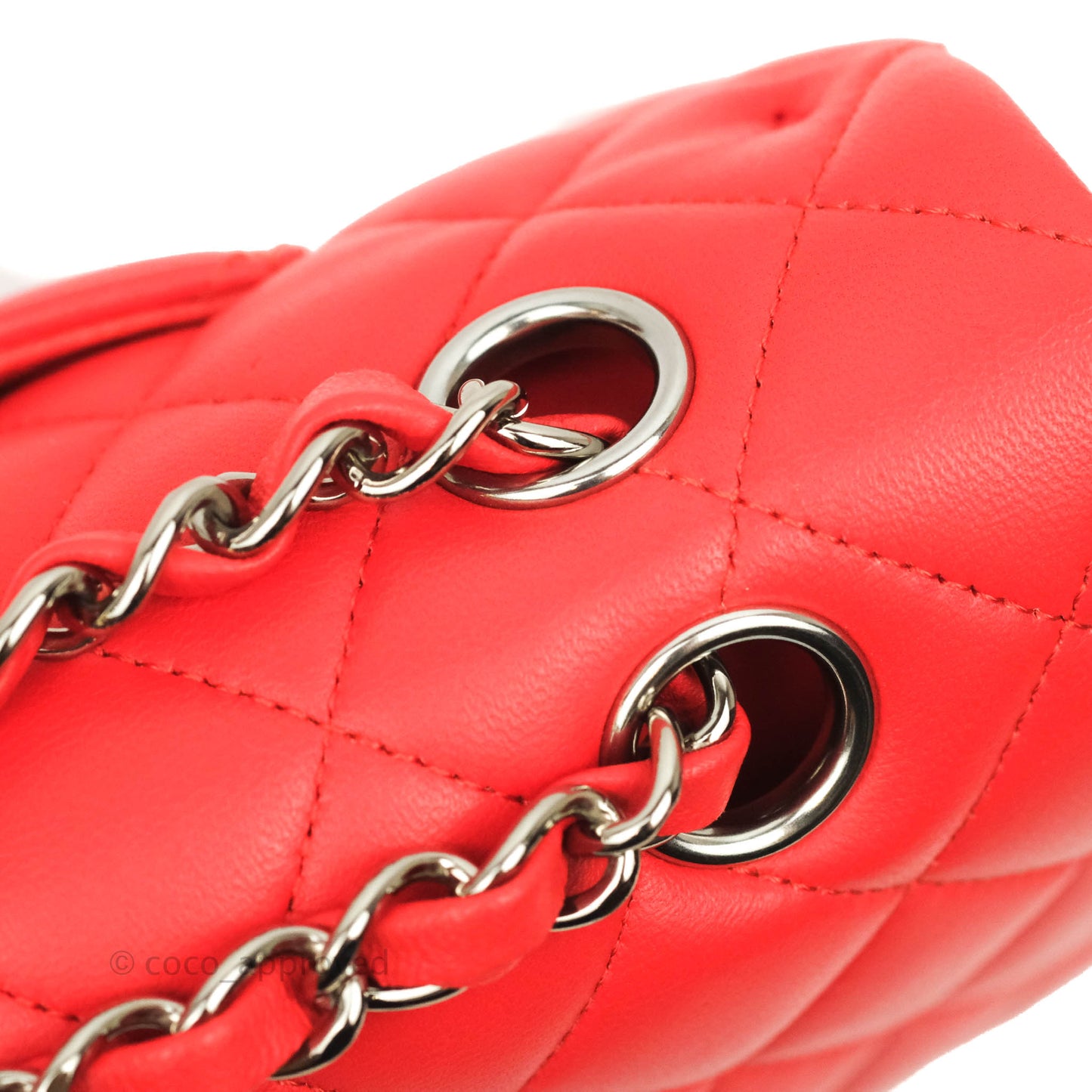 Chanel Classic M/L Medium Double Flap Poppy Red Lambskin Silver Hardware