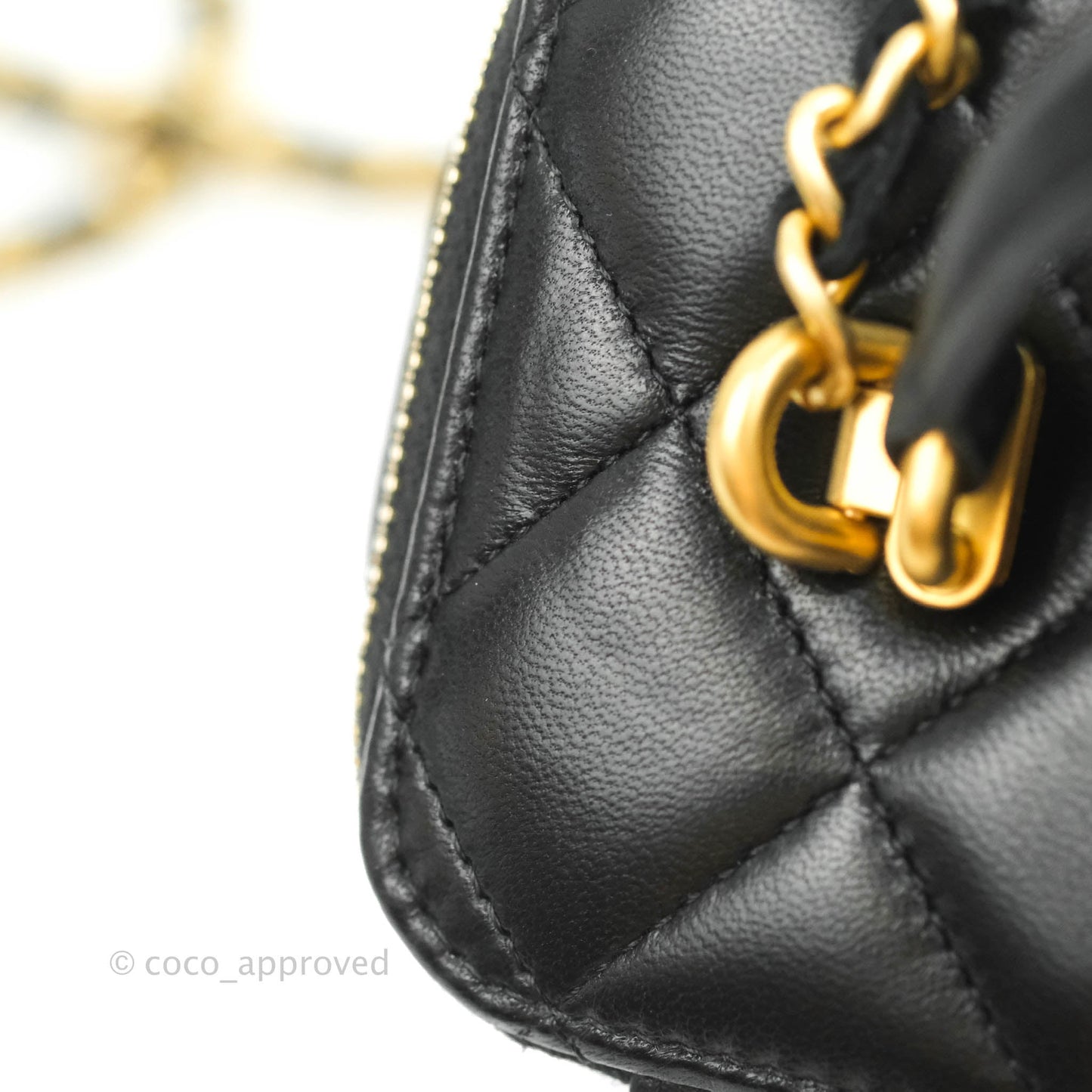 Chanel Classic Vanity Rectangular Top Handle With Chain Black Lambskin Gold Hardware