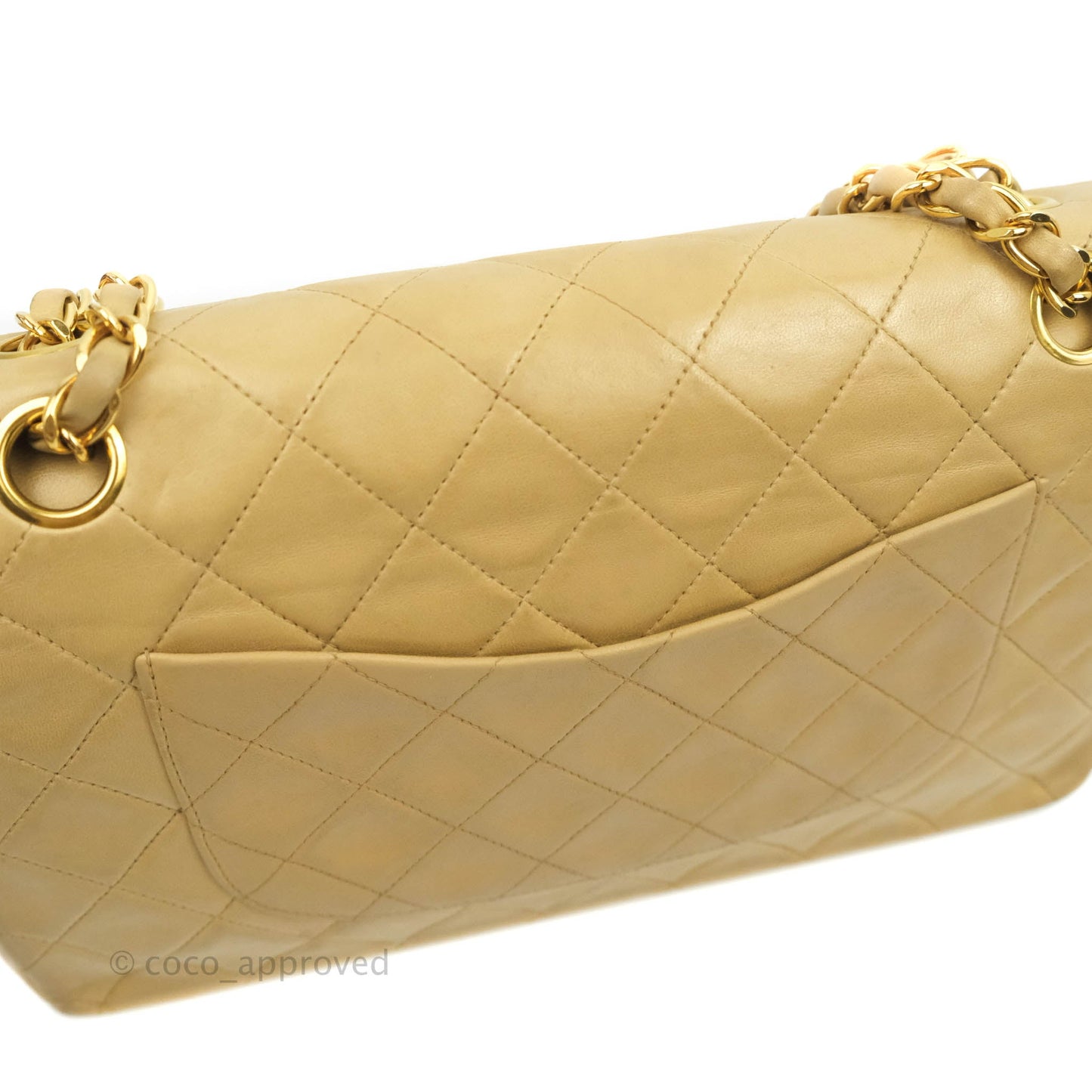 Chanel Vintage Classic M/L Medium Double Flap Bag Beige Lambskin 24K Gold Hardware