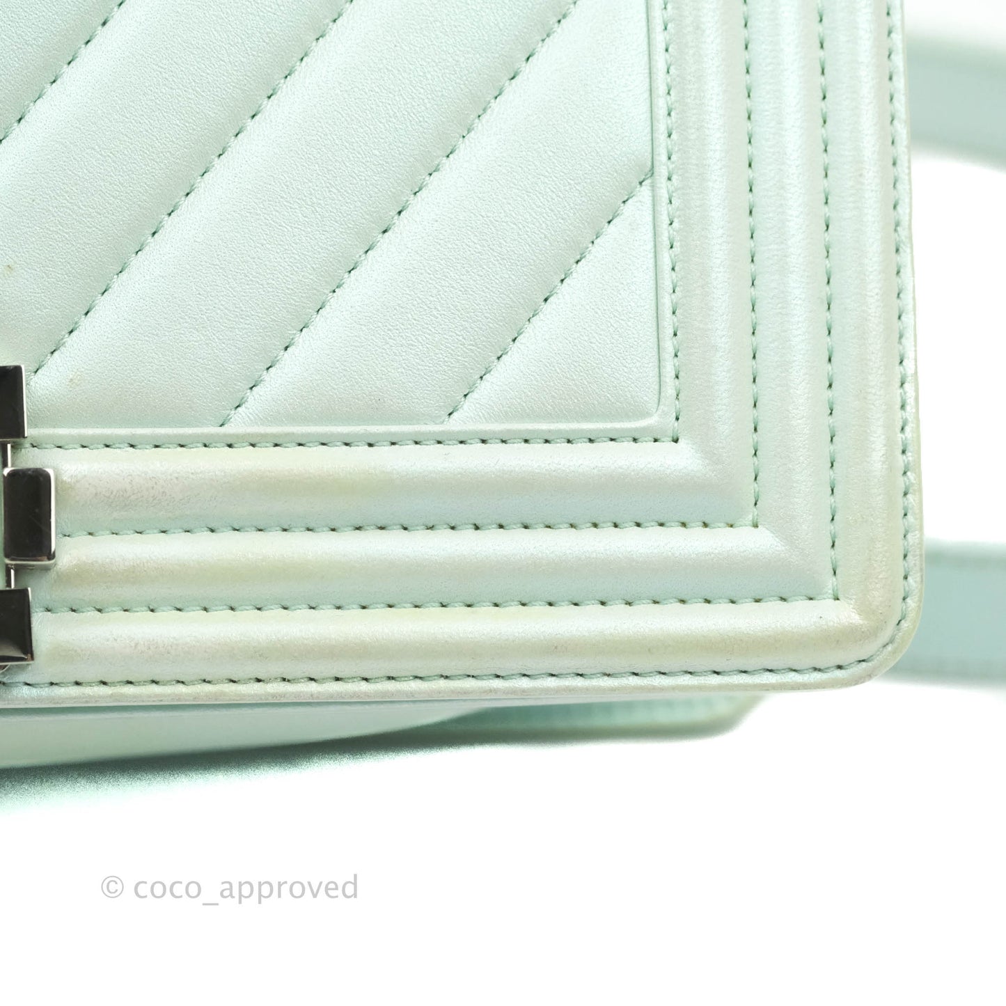 Chanel Medium Chevron Boy Iridescent Light Mint Calfskin Silver Hardware