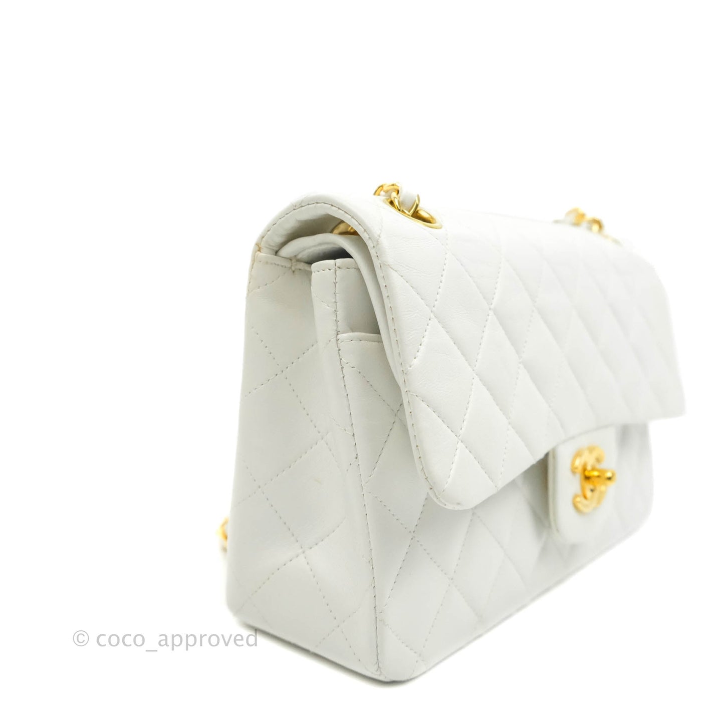 Chanel Classic Vintage Small S/M Flap White Lambskin 24K Gold Hardware