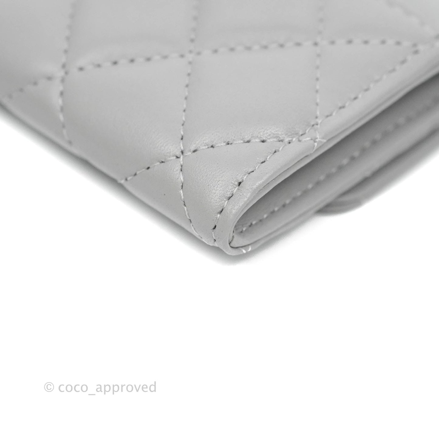 Chanel Quilted Flap Card Holder Grey Lambskin Silver Hardware