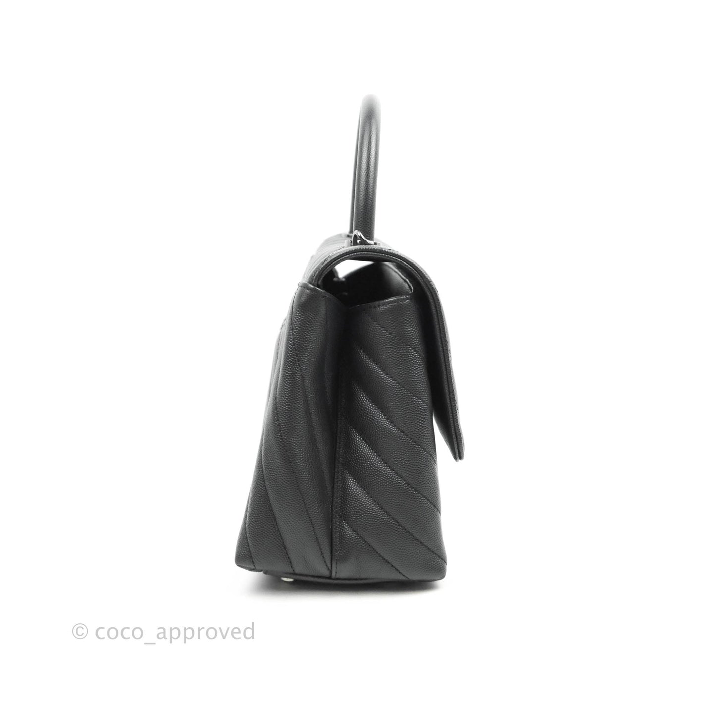 Chanel Medium (Small) Coco Handle Chevron Dark Grey Caviar Black Hardware
