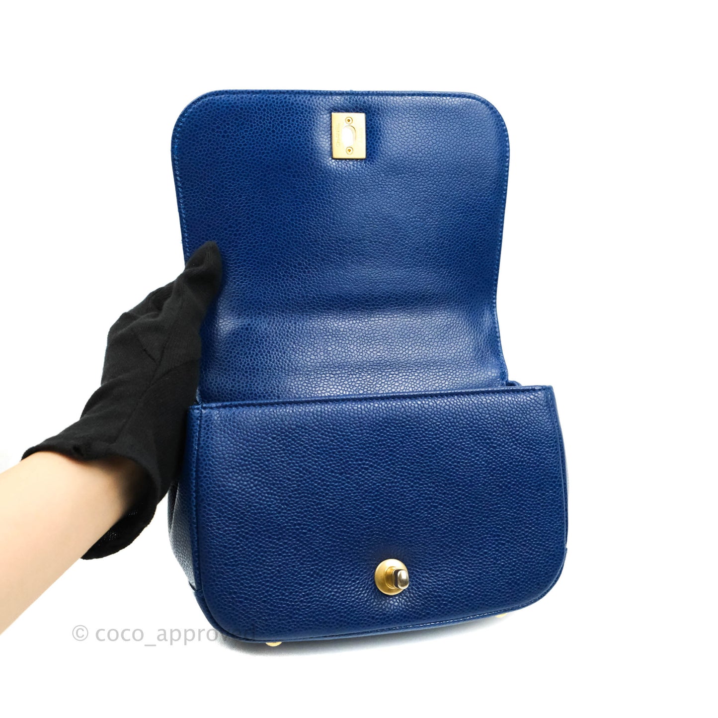 Chanel Mini Carry Around Flap Bag Blue Caviar Aged Gold Hardware