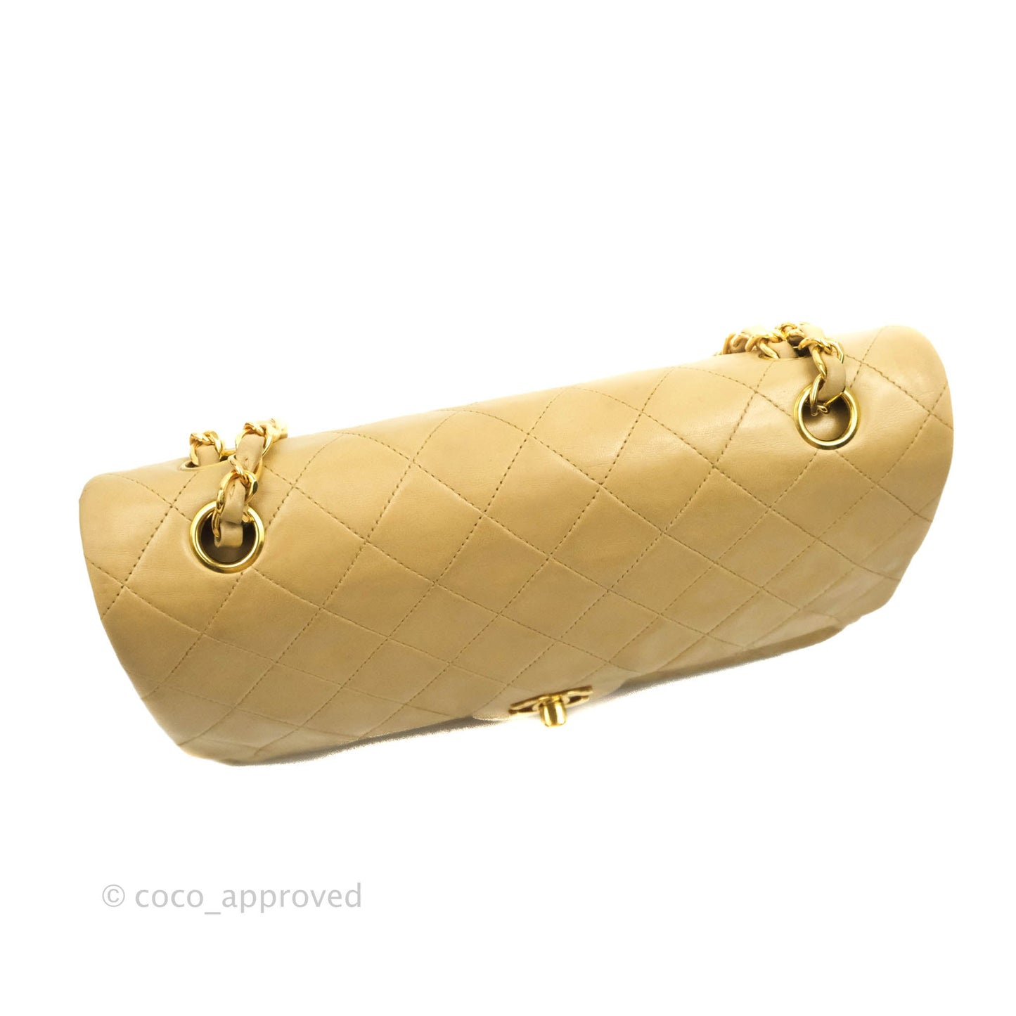 Chanel Vintage Classic M/L Medium Double Flap Bag Beige Lambskin 24K Gold Hardware