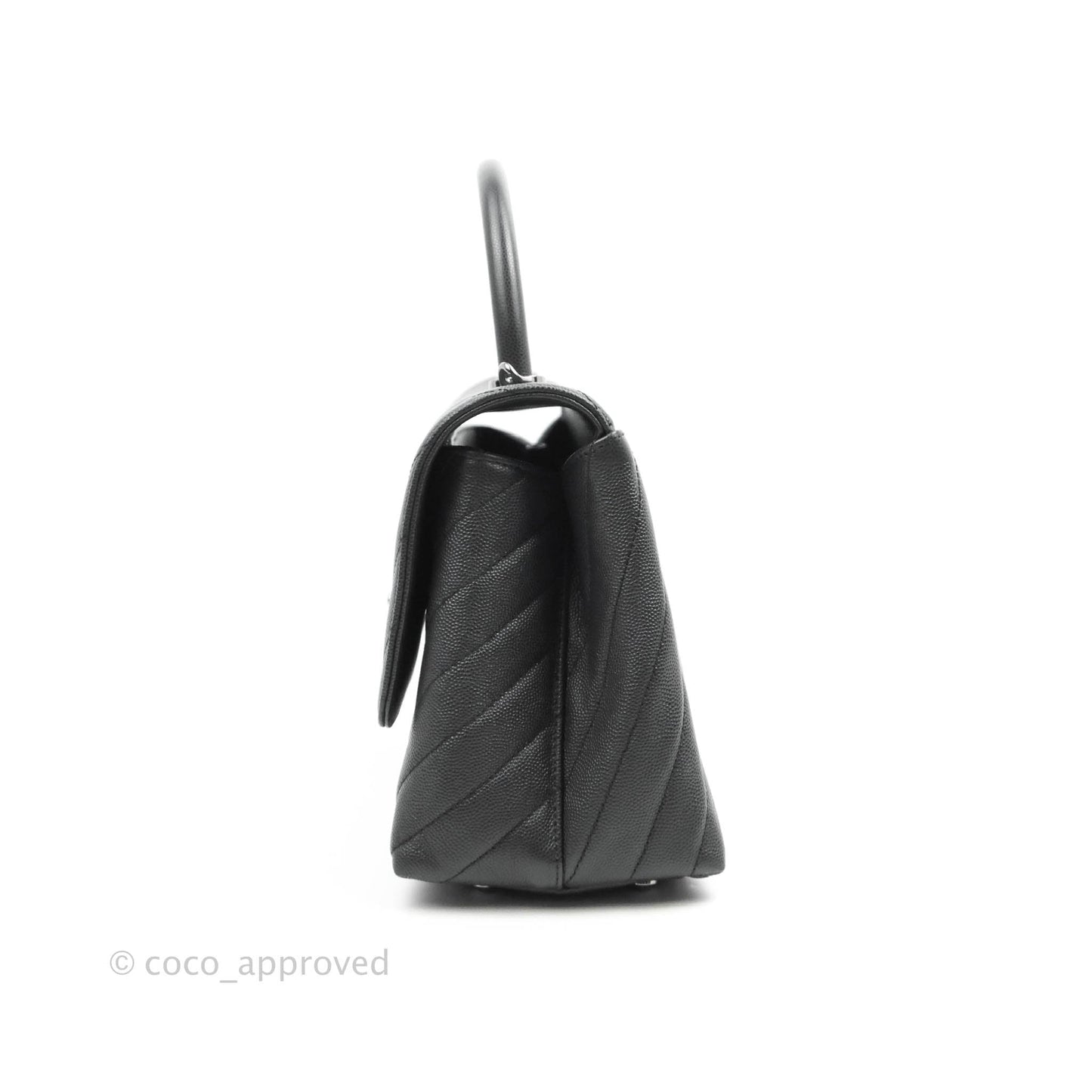 Chanel Medium (Small) Coco Handle Chevron Dark Grey Caviar Black Hardware