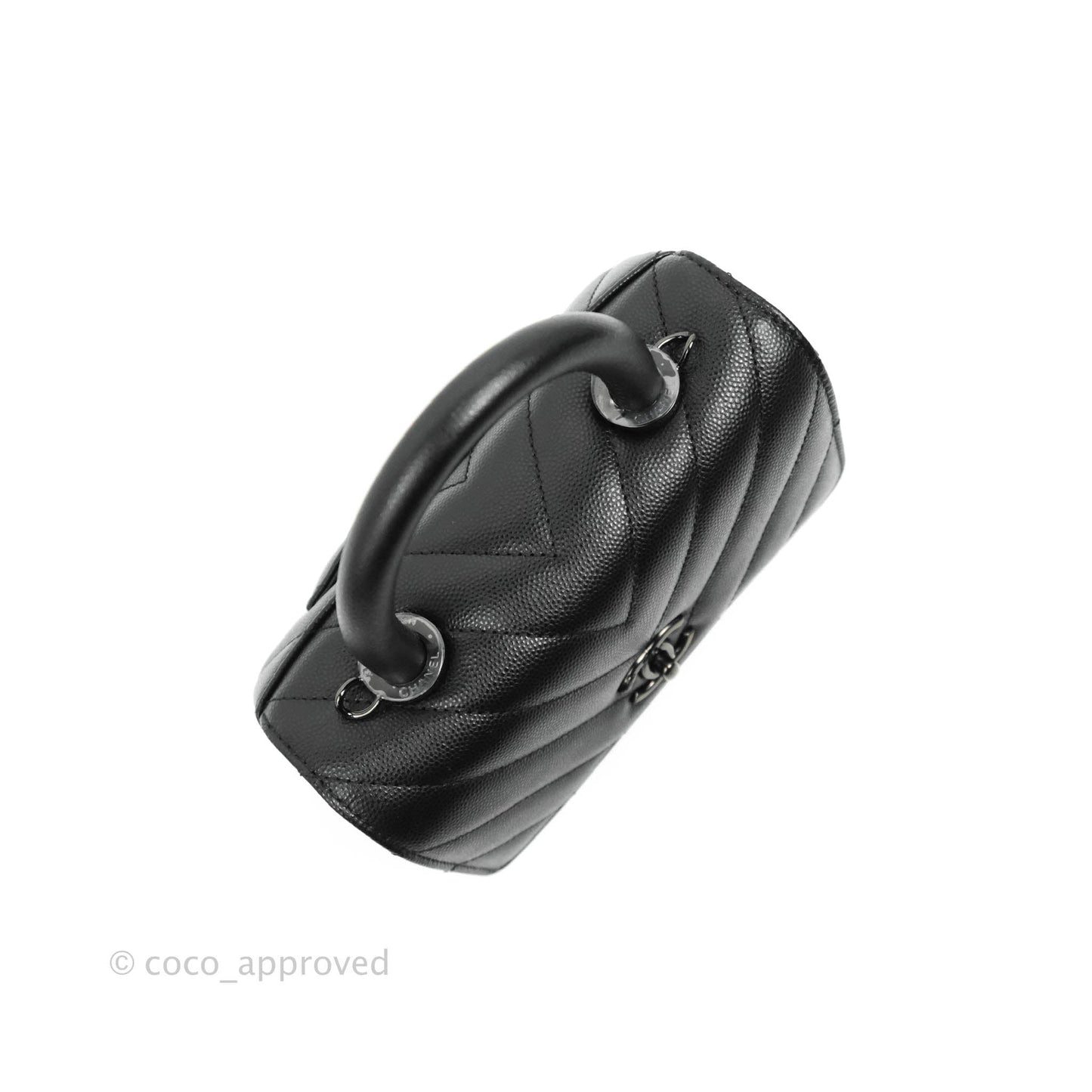 Chanel Extra Mini Chevron Coco Handle Bag So Black Caviar