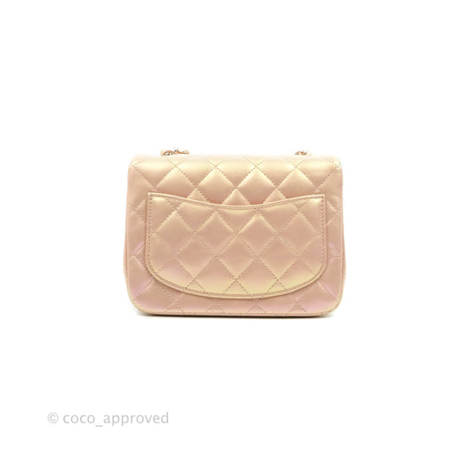 Chanel Mini Square Quilted Iridescent Pink Silver Hardware