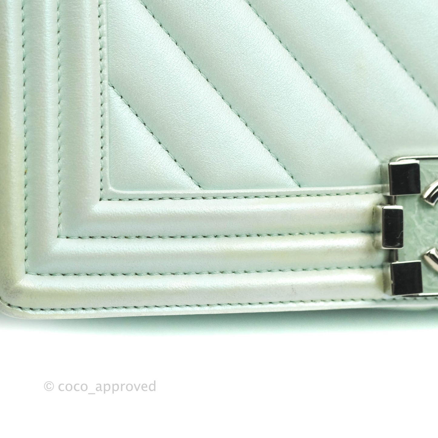 Chanel Medium Chevron Boy Iridescent Light Mint Calfskin Silver Hardware