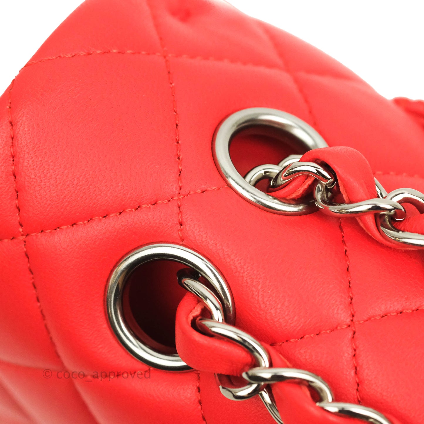 Chanel Classic M/L Medium Double Flap Poppy Red Lambskin Silver Hardware