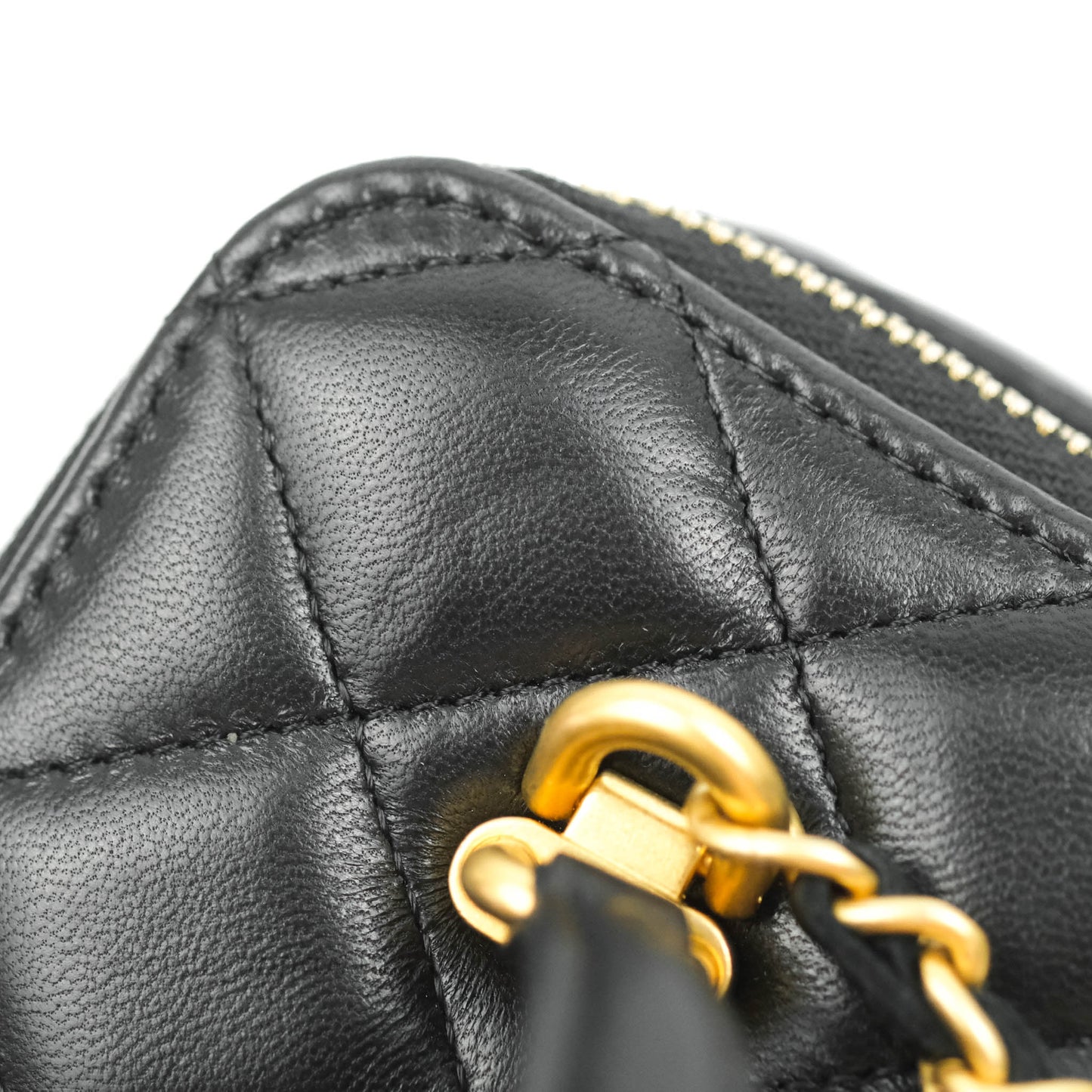 Chanel Classic Vanity Rectangular Top Handle With Chain Black Lambskin Gold Hardware