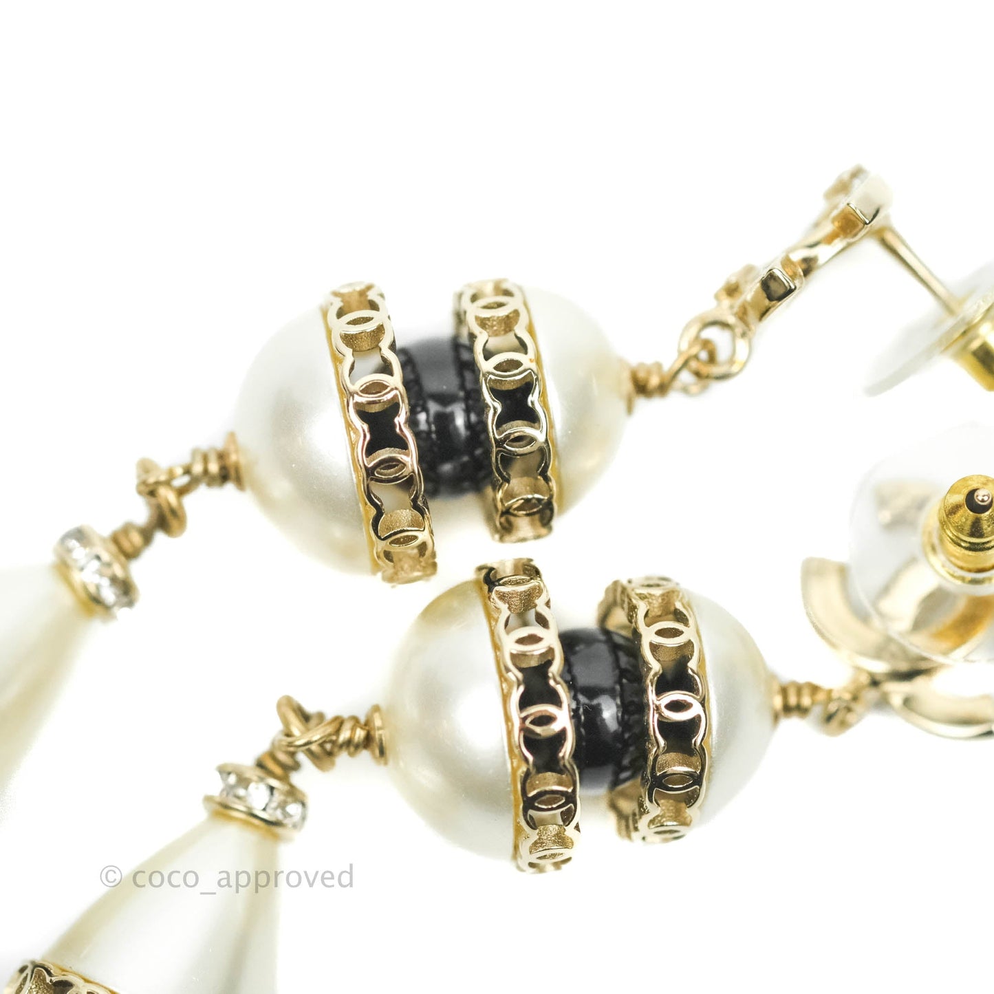 Chanel Crystal CC Pearl Drop Earrings 21A