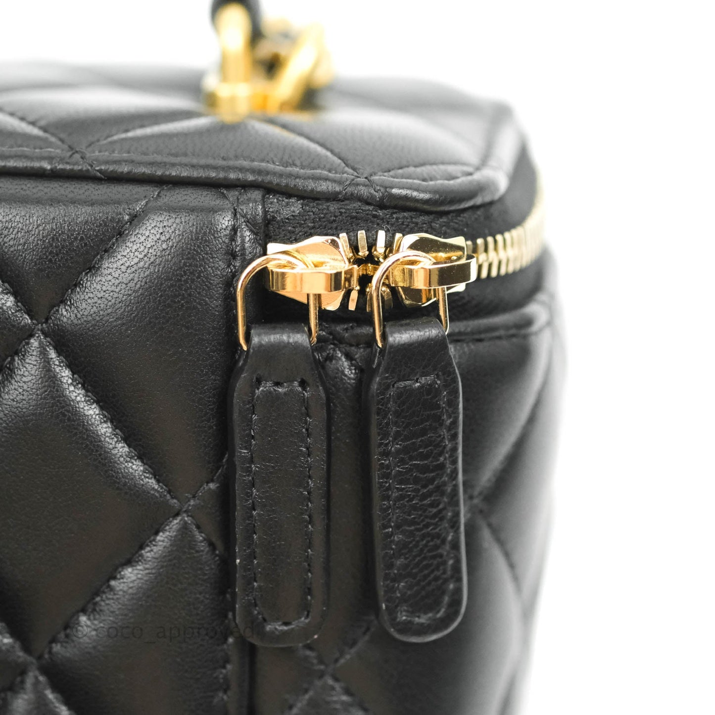 Chanel Classic Vanity Rectangular Top Handle With Chain Black Lambskin Gold Hardware