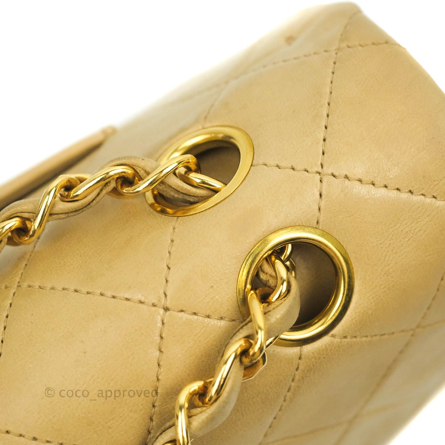 Chanel Vintage Classic M/L Medium Double Flap Bag Beige Lambskin 24K Gold Hardware