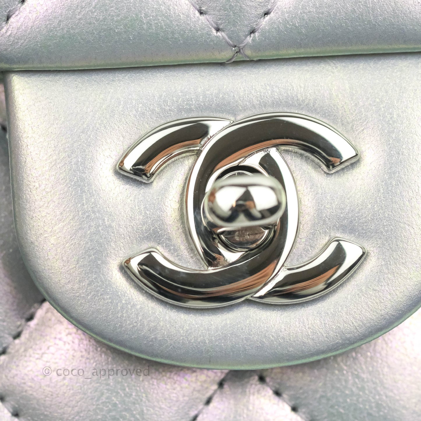 Chanel Mini Square Quilted Iridescent Lilac Silver Hardware 21K