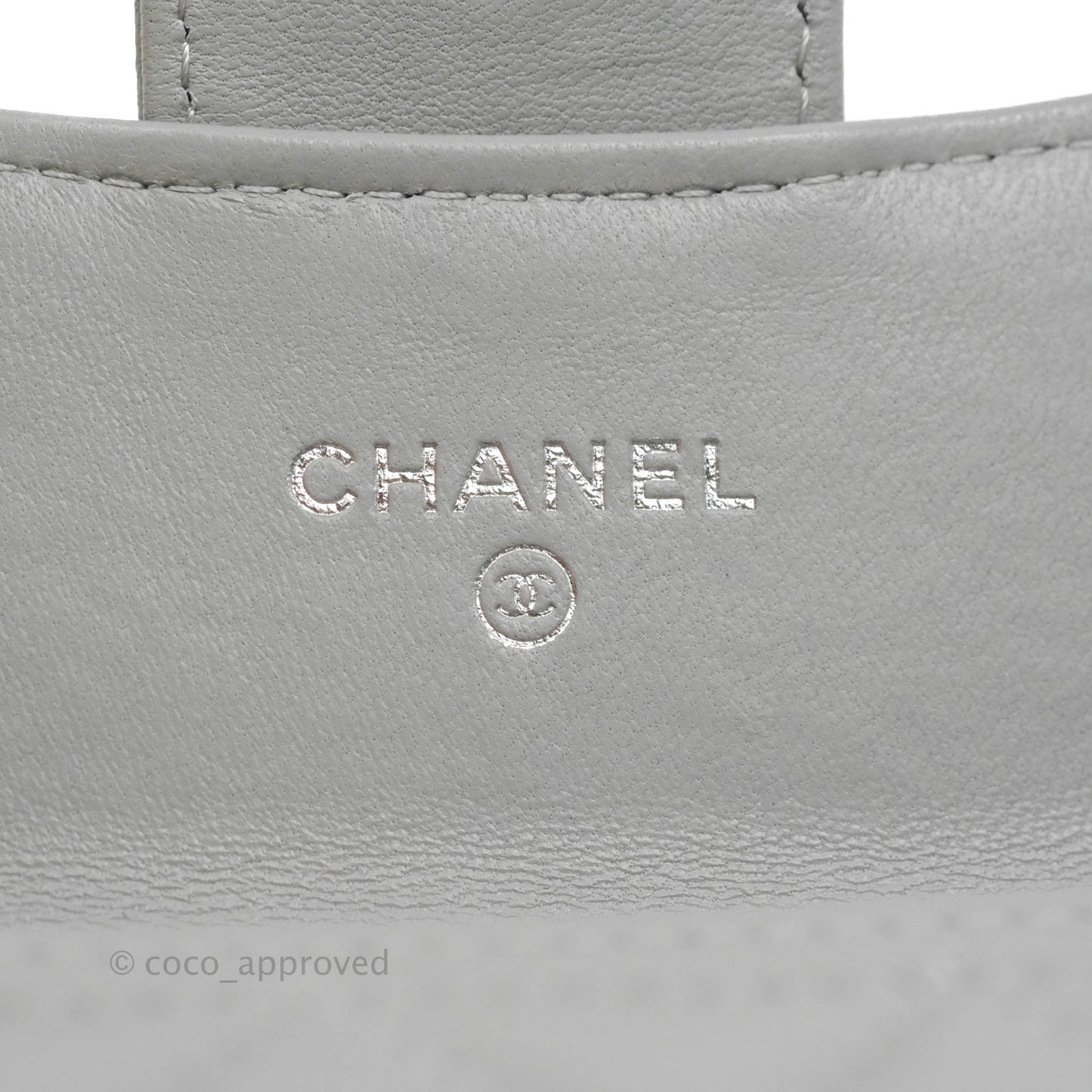Chanel Quilted Flap Card Holder Grey Lambskin Silver Hardware
