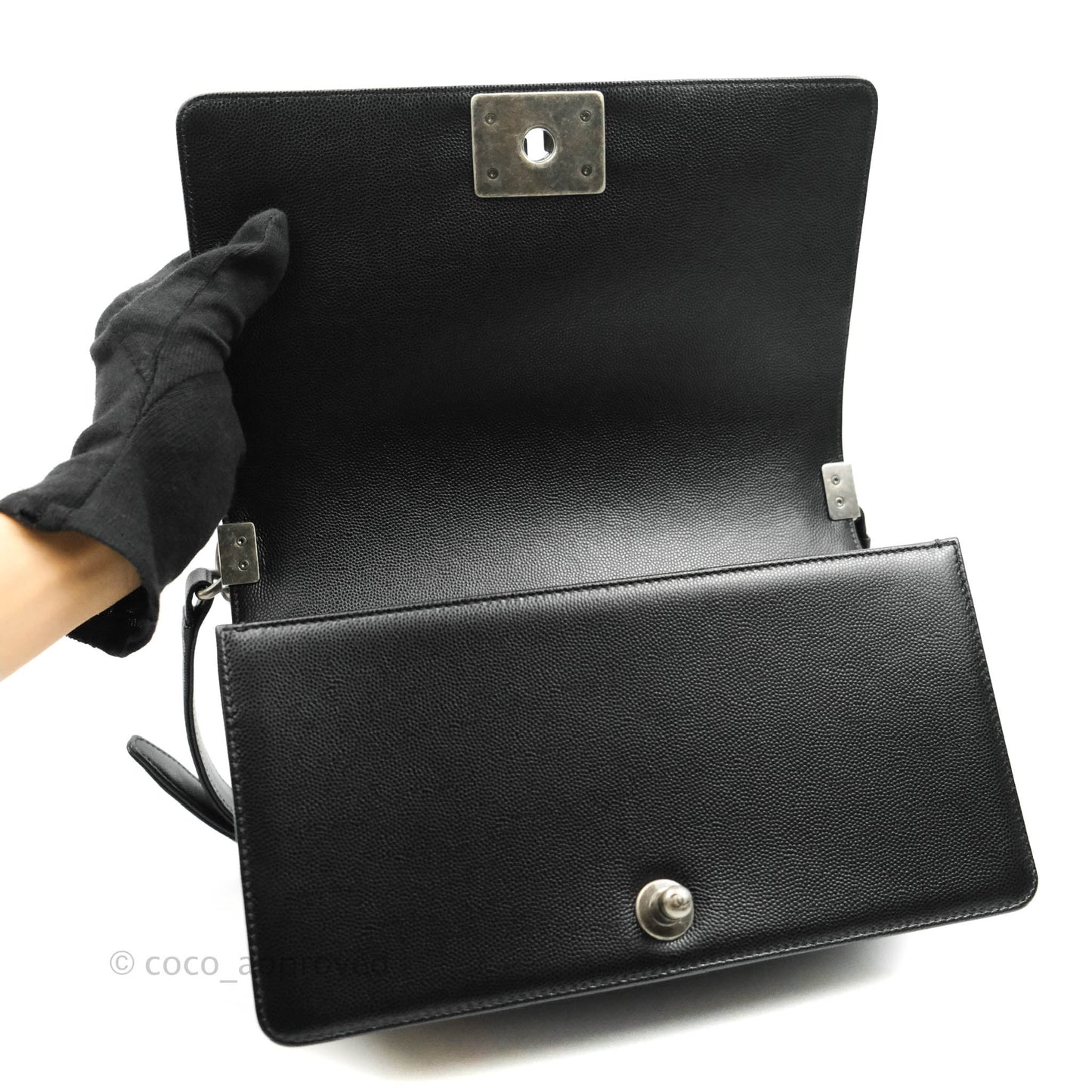Chanel Quilted Medium Boy Bag Black Caviar Ruthenium Hardware