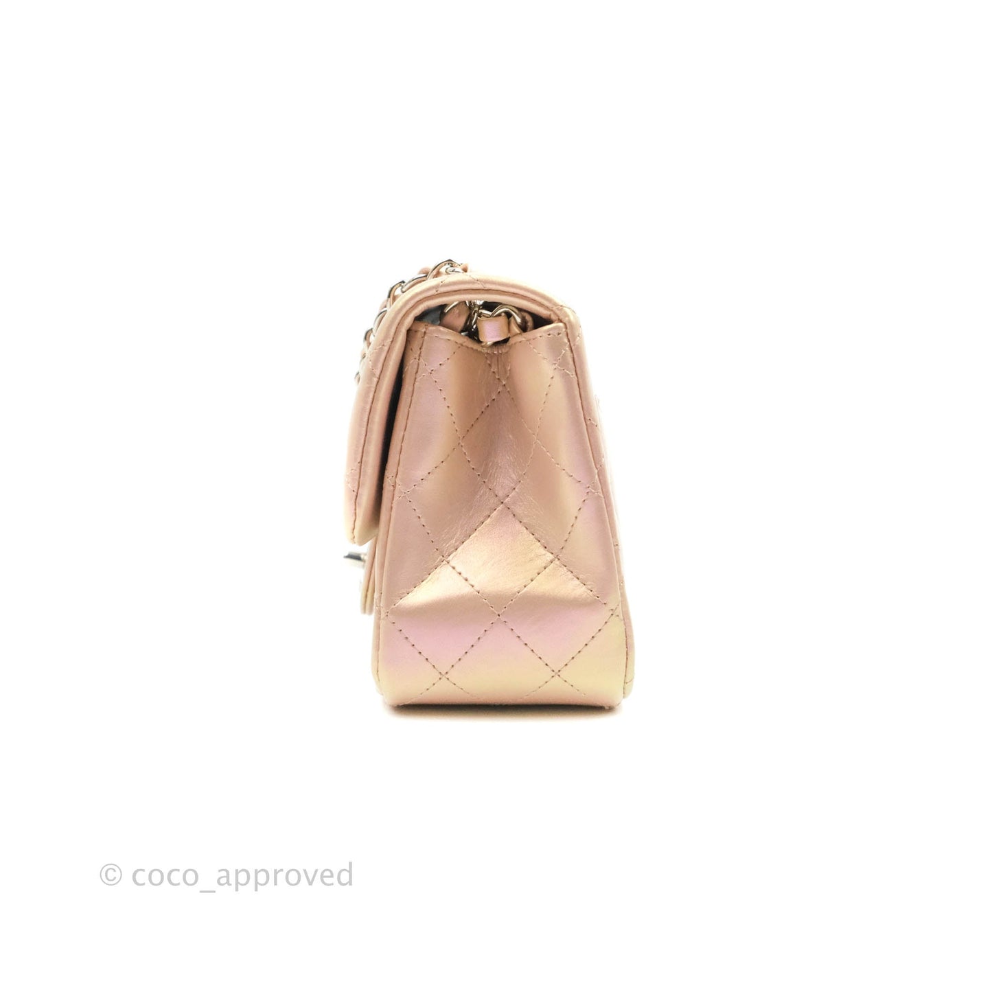 Chanel Mini Square Quilted Iridescent Pink Silver Hardware