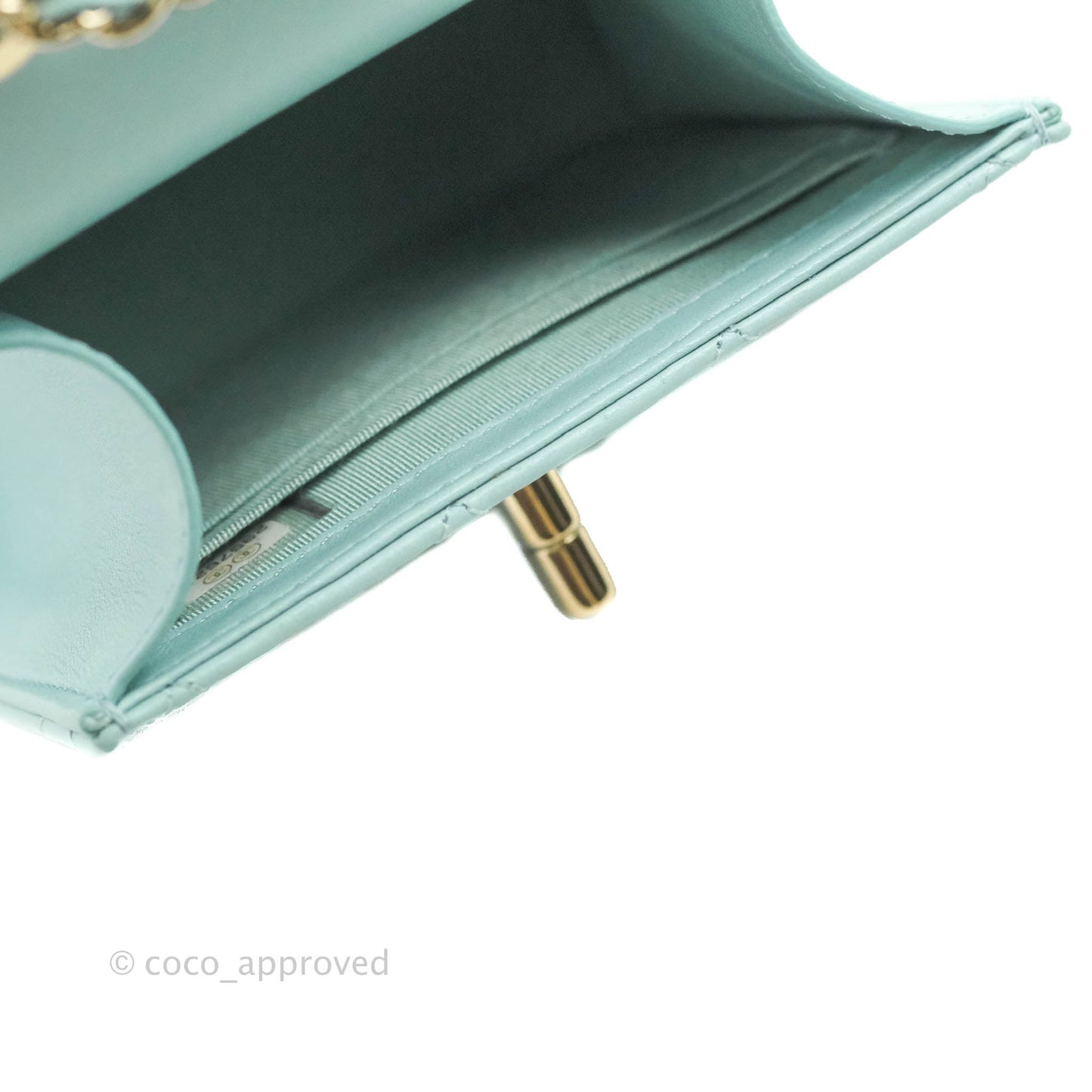 Chanel Mini Quilted Trendy CC Clutch With Chain Tiffany Blue Lambskin Gold Hardware