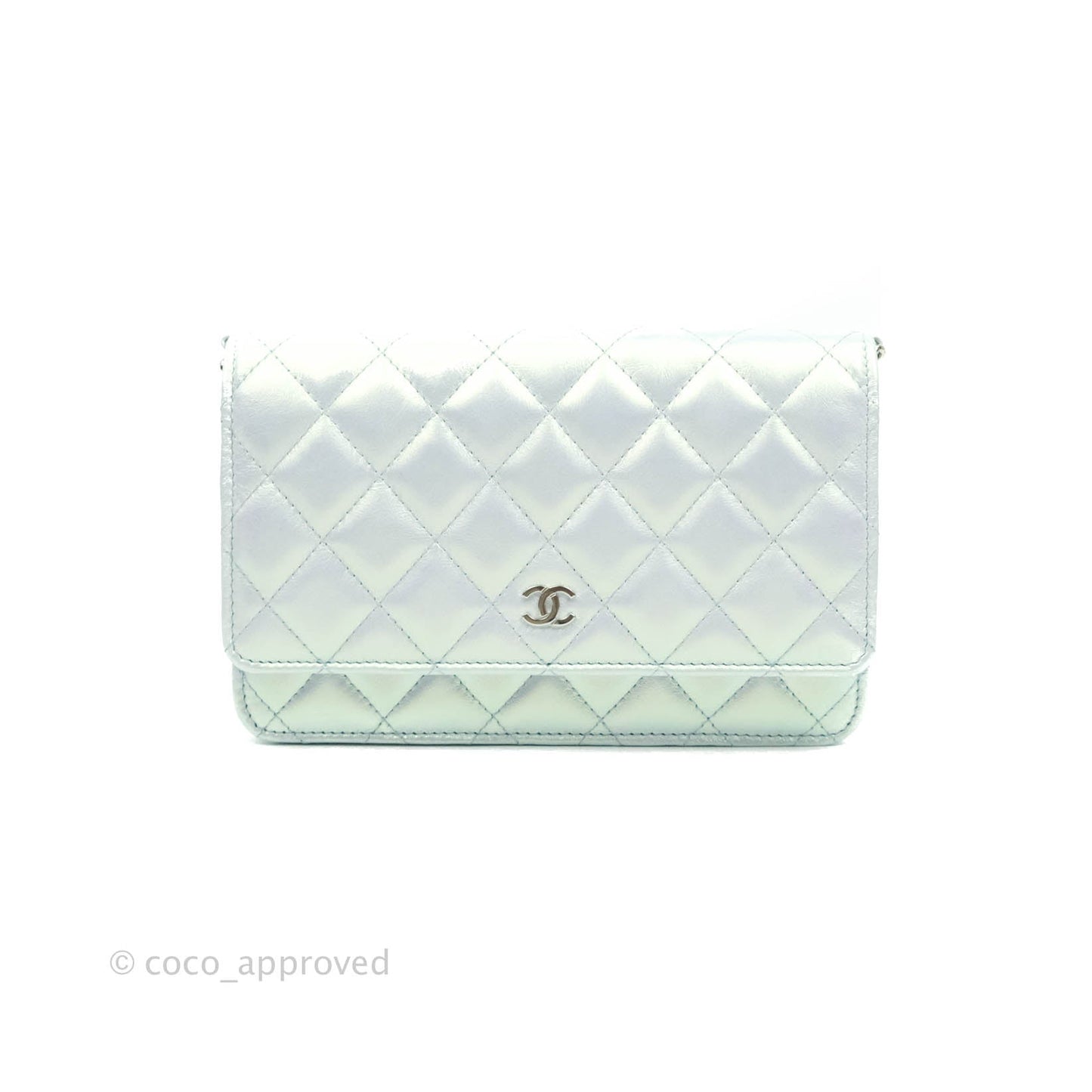 Chanel WOC Quilted Iridescent Light Blue Calfskin Silver Hardware