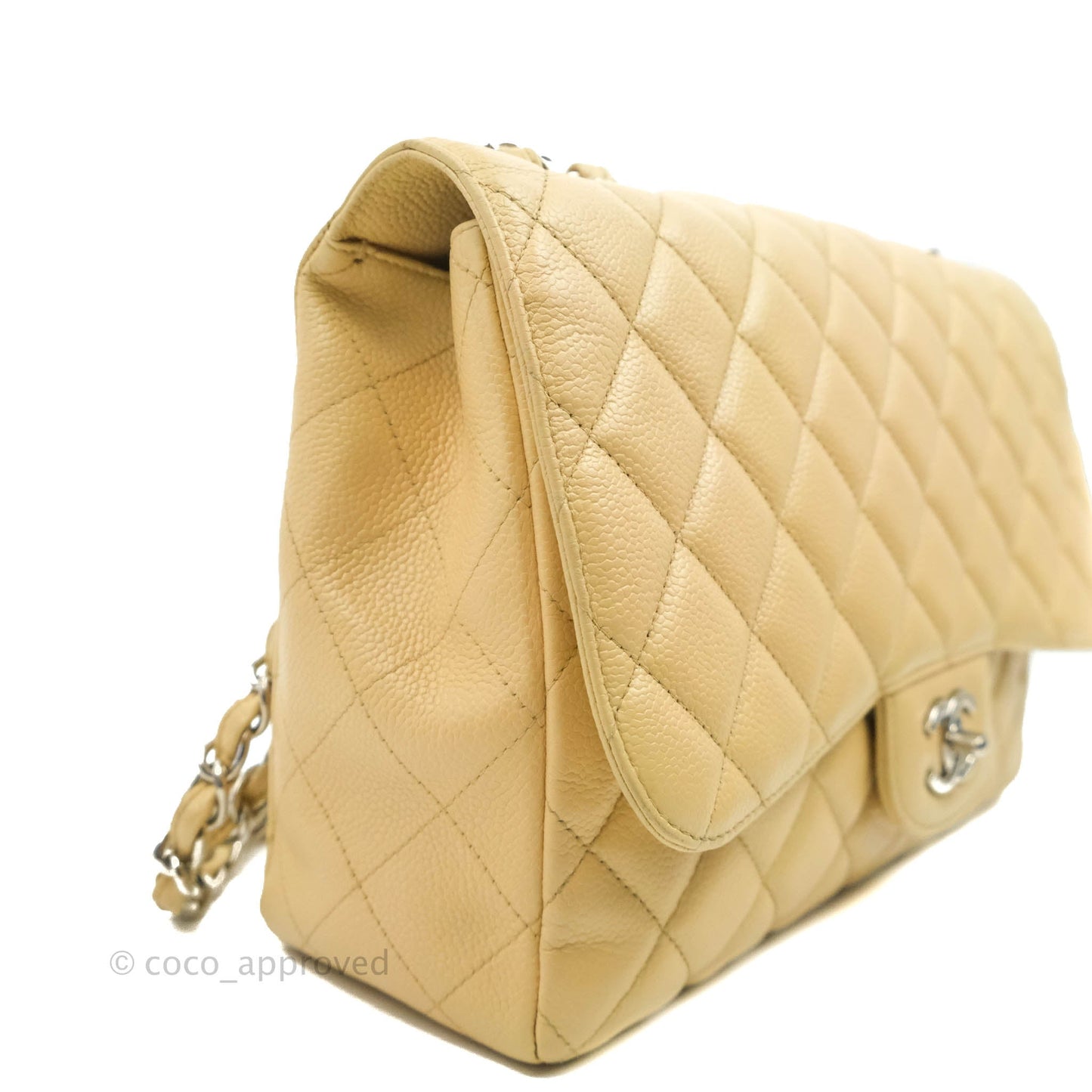 Chanel Jumbo Single Flap Beige Caviar Silver Hardware