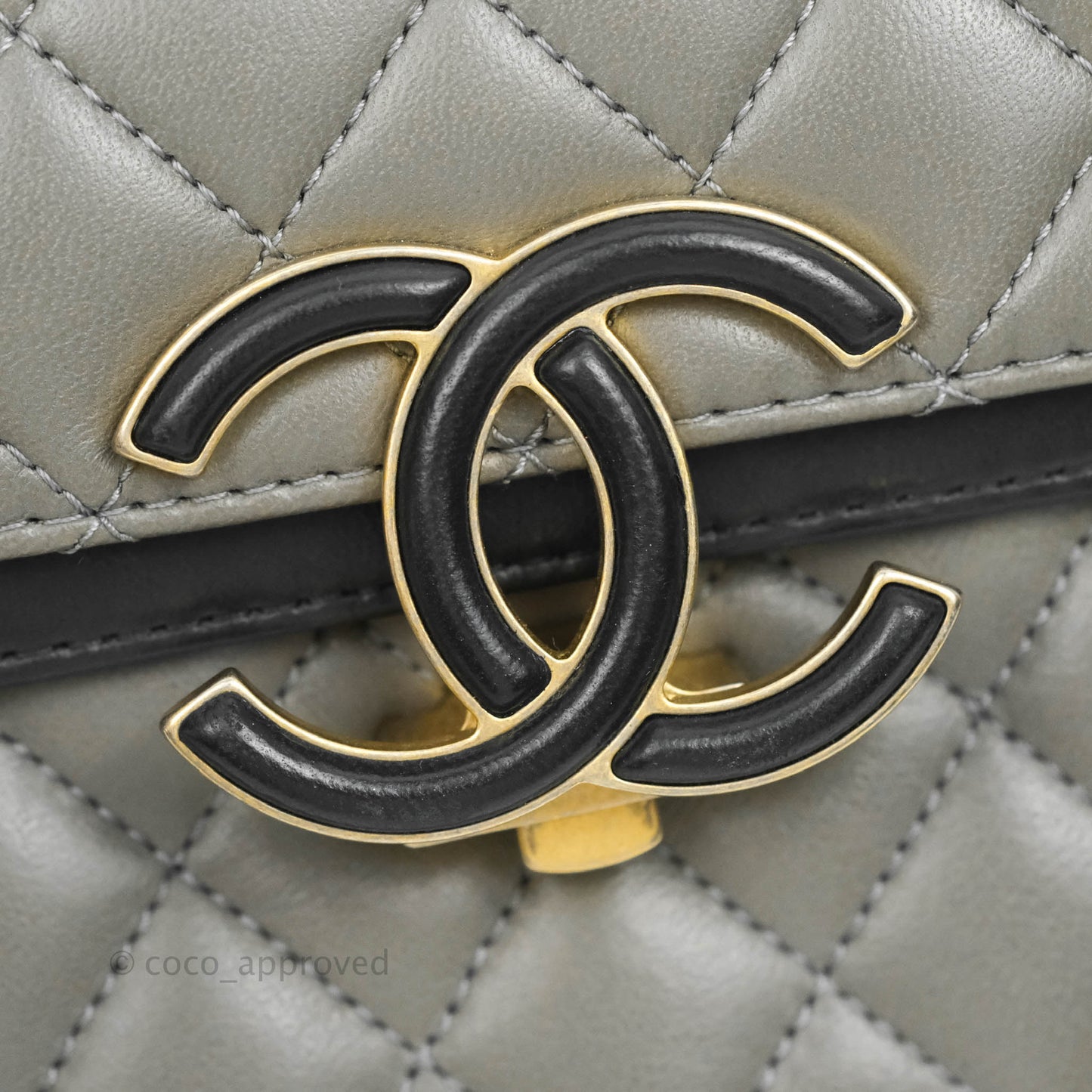 Chanel Small Enamel CC Flap Bag Quilted Grey Lambskin Aged Gold Hardware