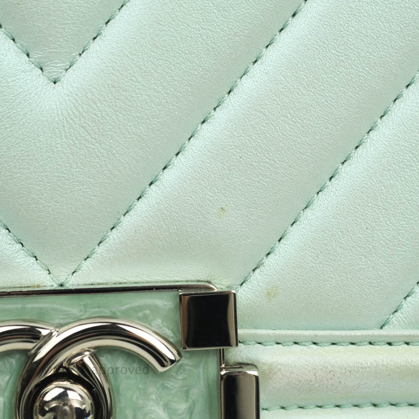 Chanel Medium Chevron Boy Iridescent Light Mint Calfskin Silver Hardware