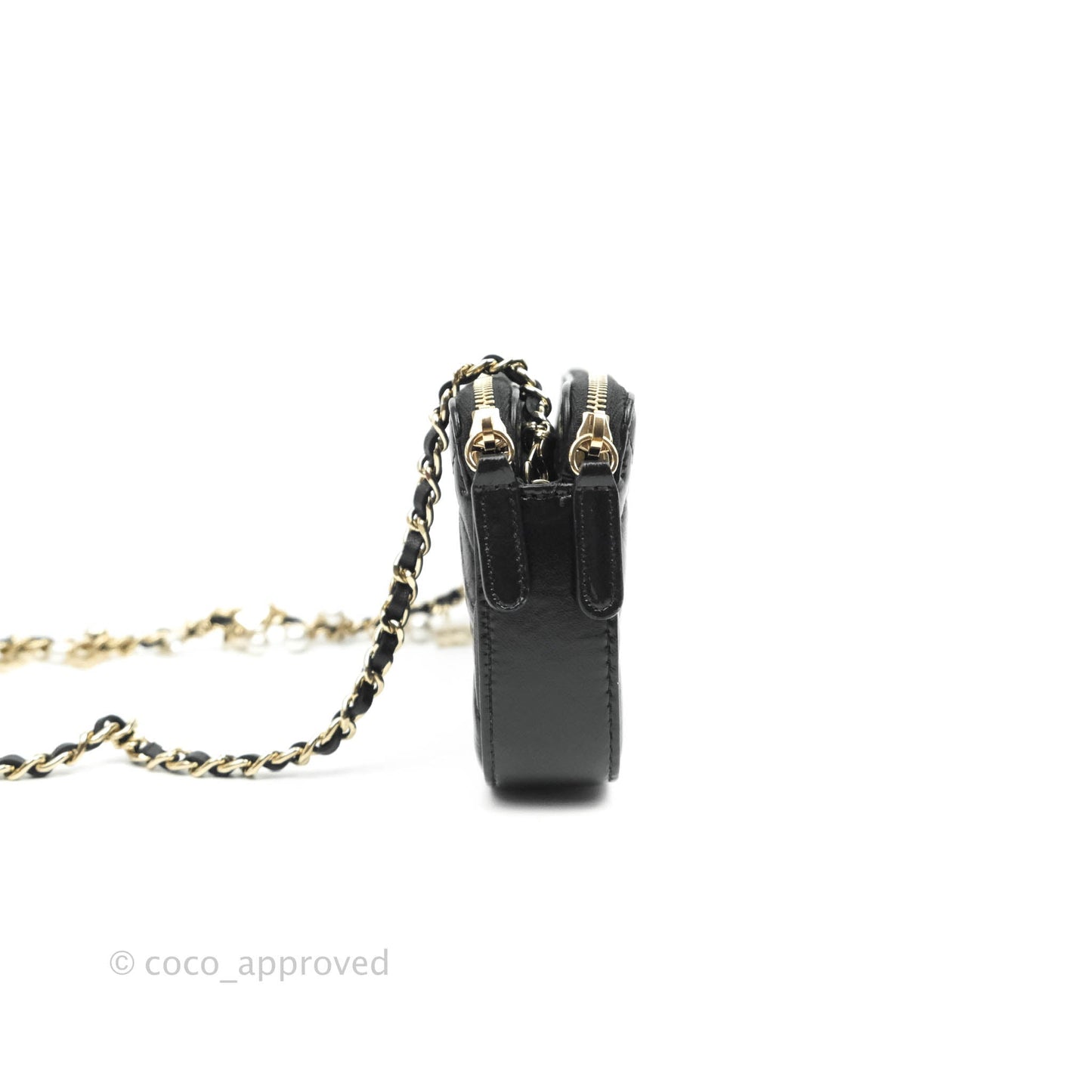 Chanel Pearl Charm Clutch With Chain Black Shiny Calfskin Gold Hardware
