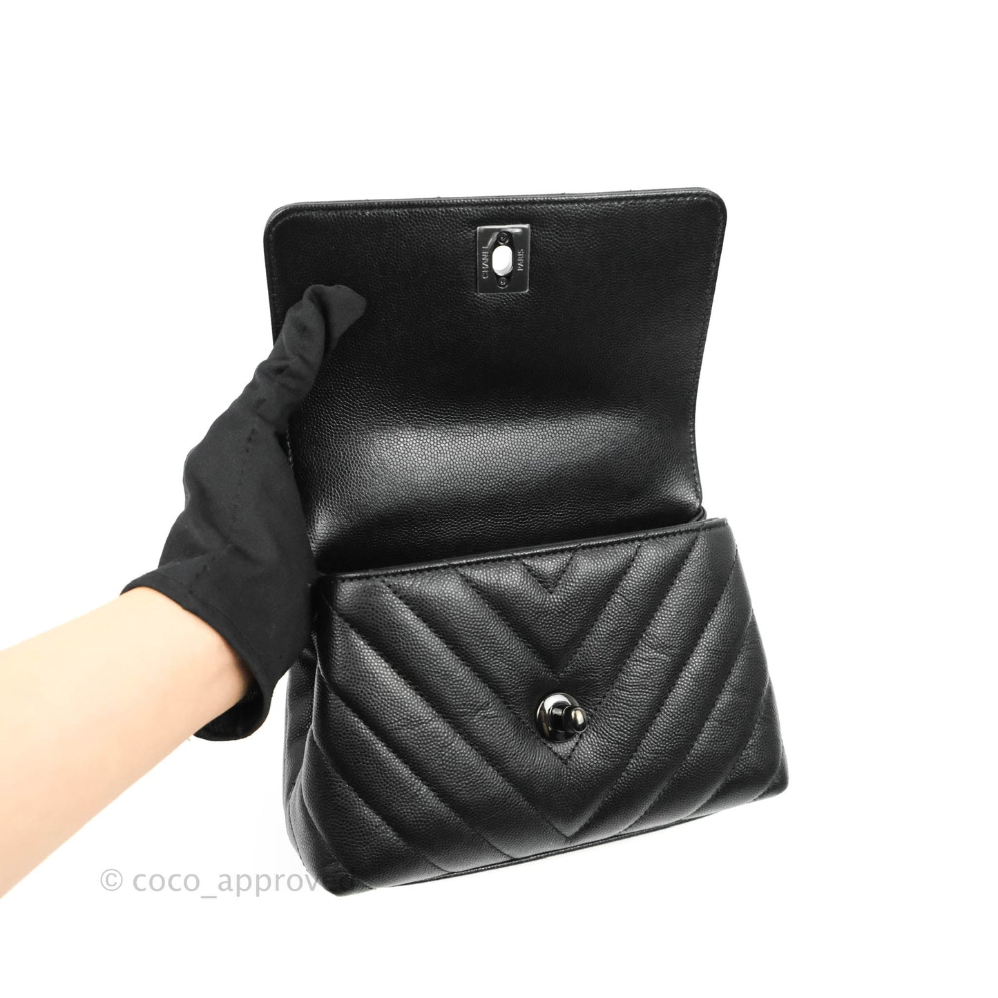 Chanel Extra Mini Chevron Coco Handle Bag So Black Caviar