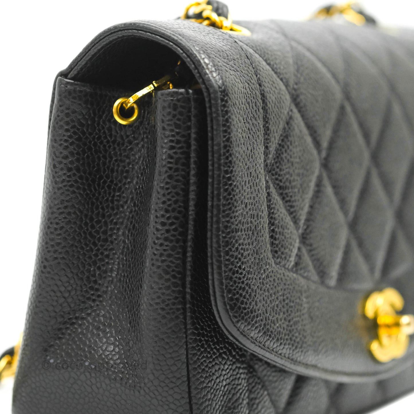 Chanel Small Vintage Quilted Classic Diana Flap Bag Black Caviar 24K Gold Hardware