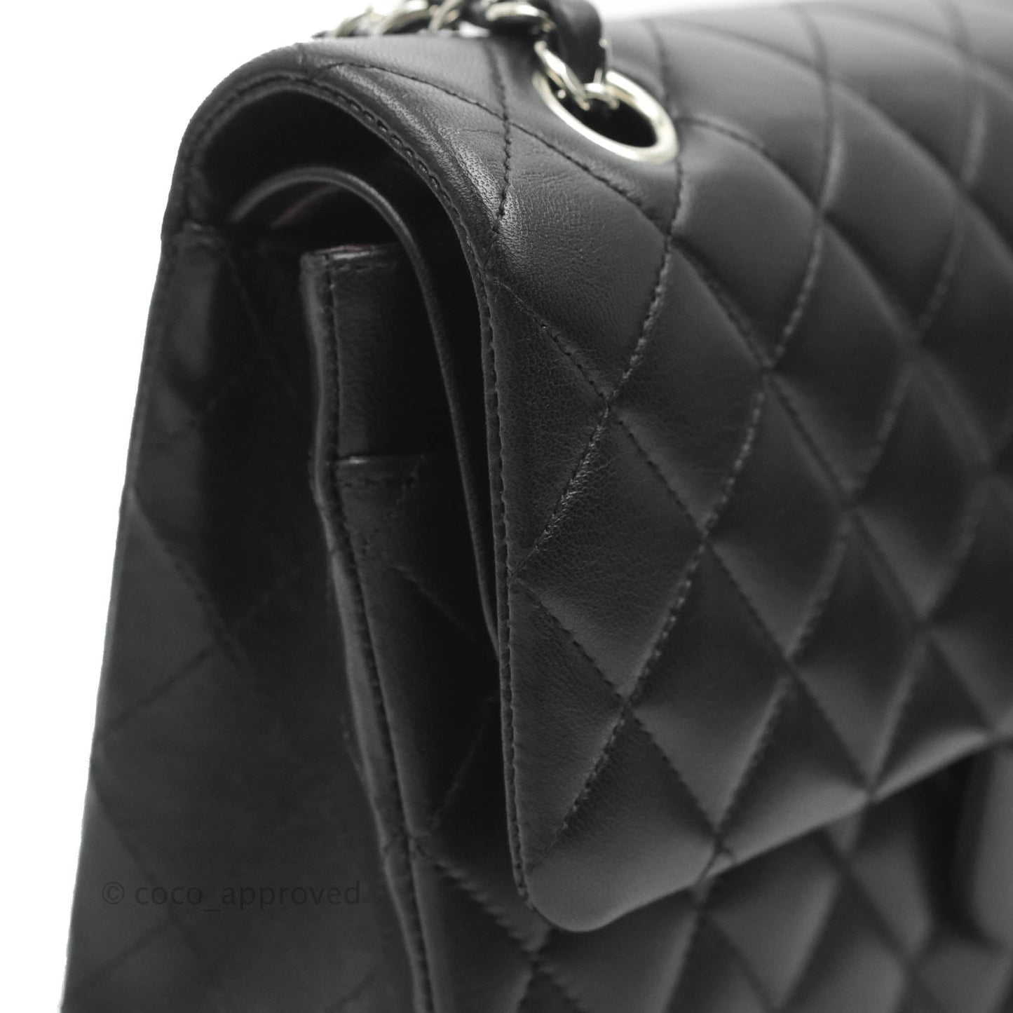 Chanel Classic M/L Medium Double Flap Black Lambskin Silver Hardware