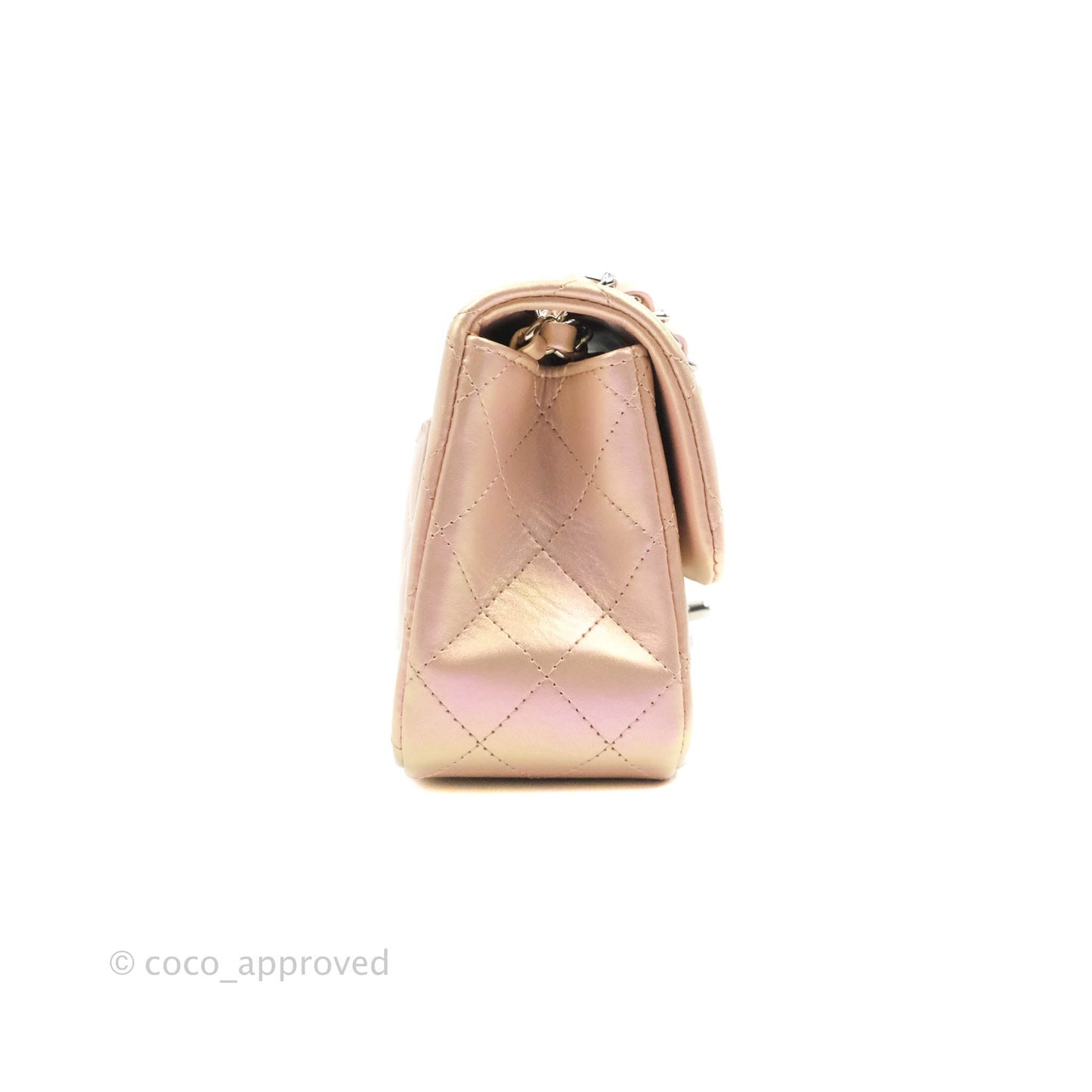 Chanel Mini Square Quilted Iridescent Pink Silver Hardware