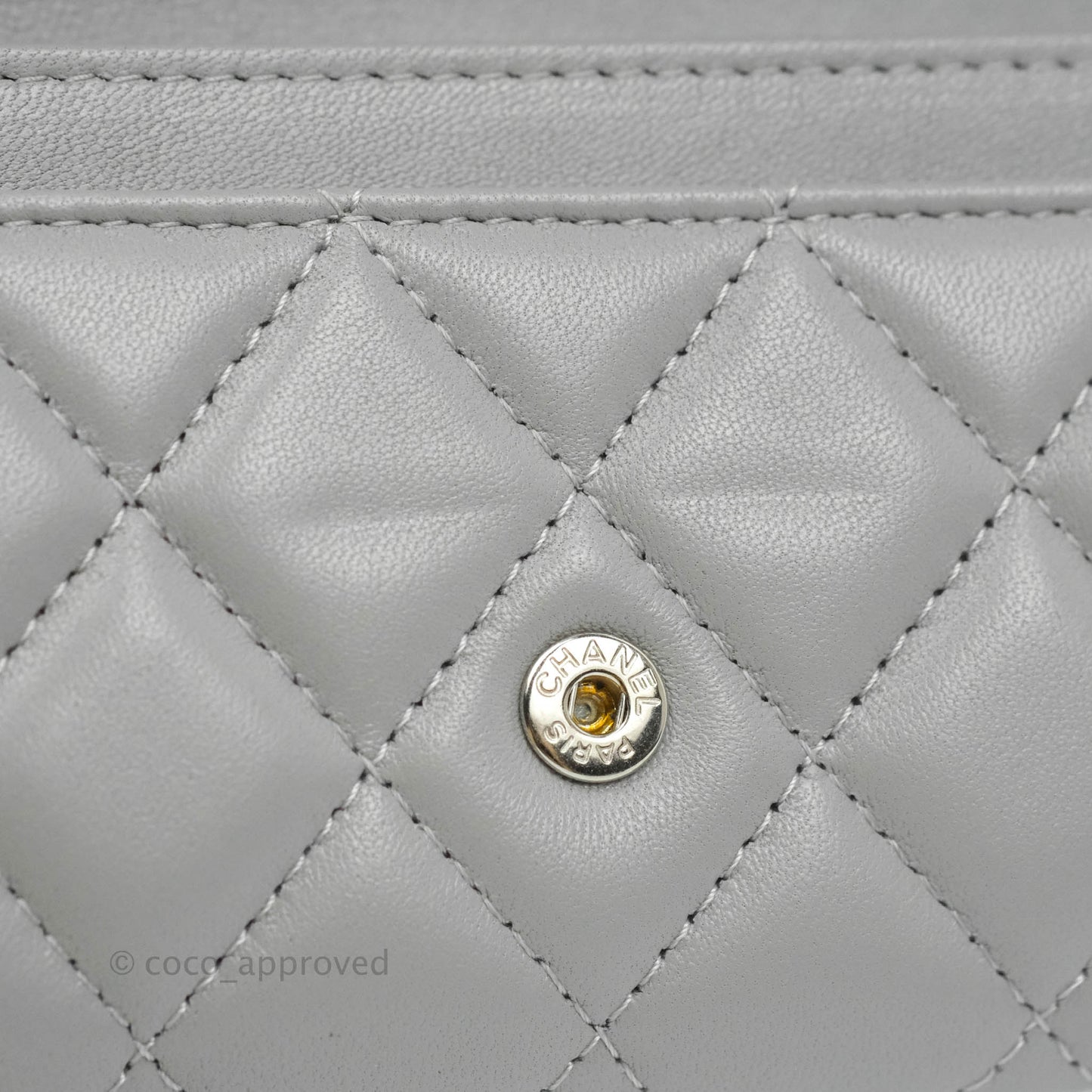 Chanel Quilted Flap Card Holder Grey Lambskin Silver Hardware