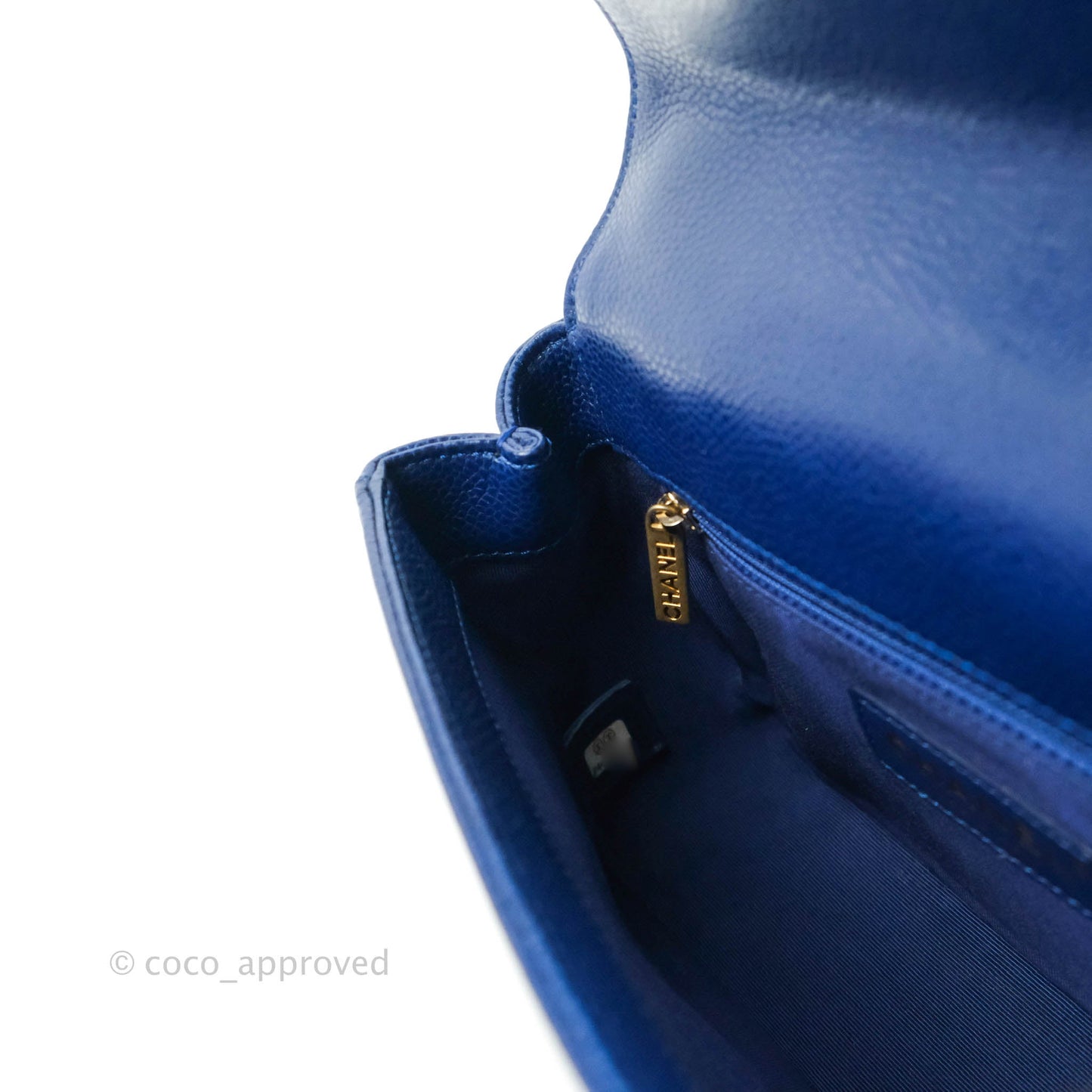 Chanel Mini Carry Around Flap Bag Blue Caviar Aged Gold Hardware