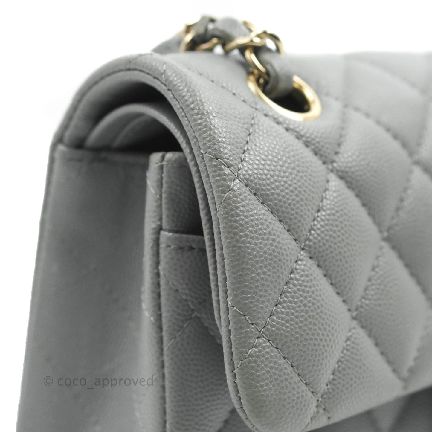 Chanel Small Classic Quilted Flap Grey Caviar Gold Hardware 20C