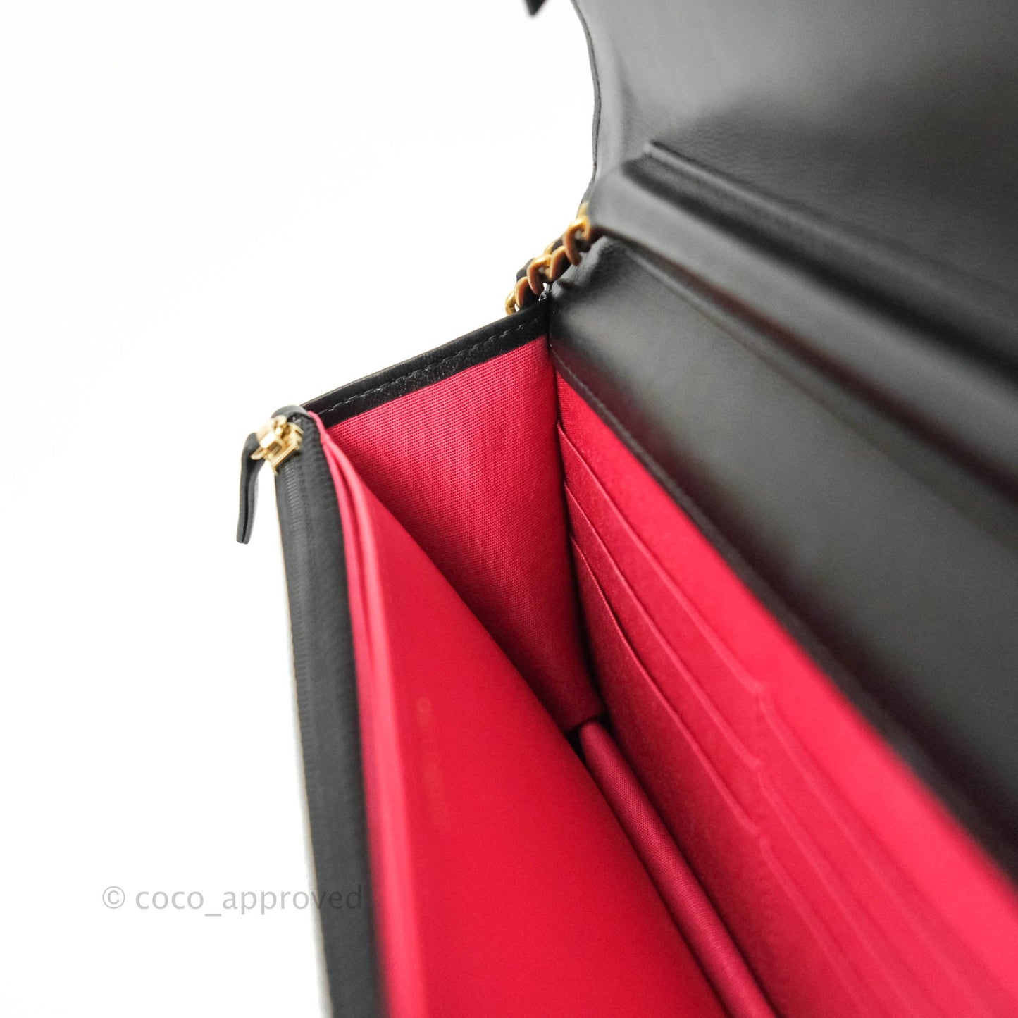 Chanel Quilted Wallet on Chain WOC Chain Around Black Lambskin Aged Gold Hardware