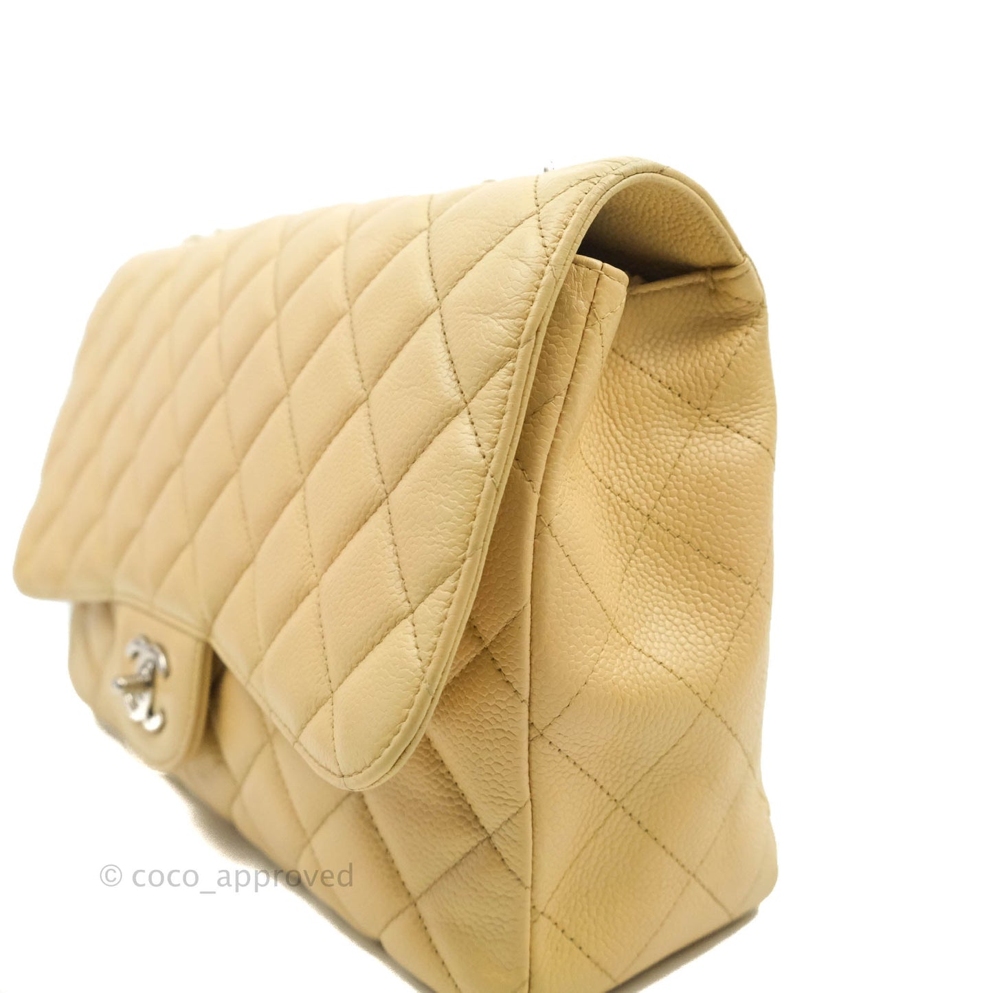 Chanel Jumbo Single Flap Beige Caviar Silver Hardware