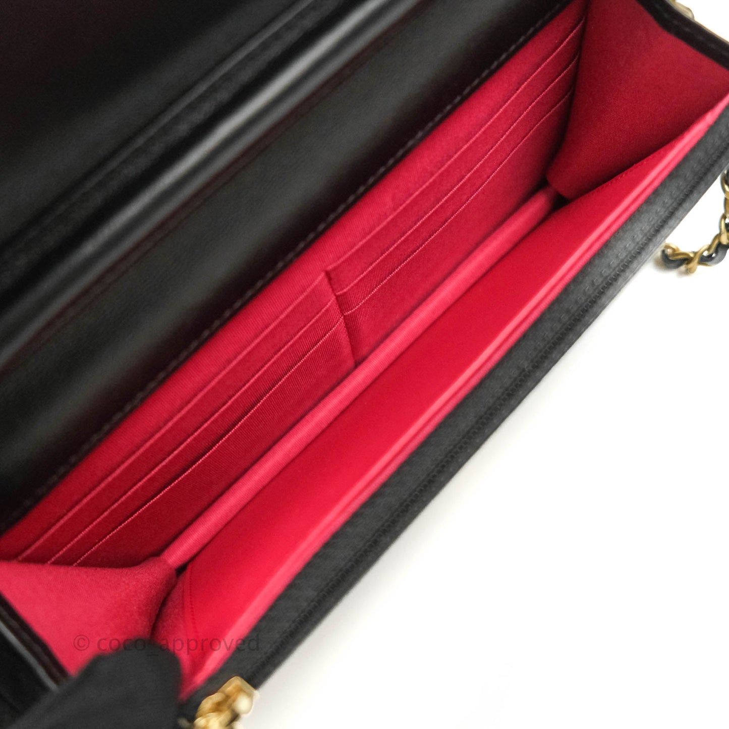 Chanel Quilted Wallet on Chain WOC Chain Around Black Lambskin Aged Gold Hardware