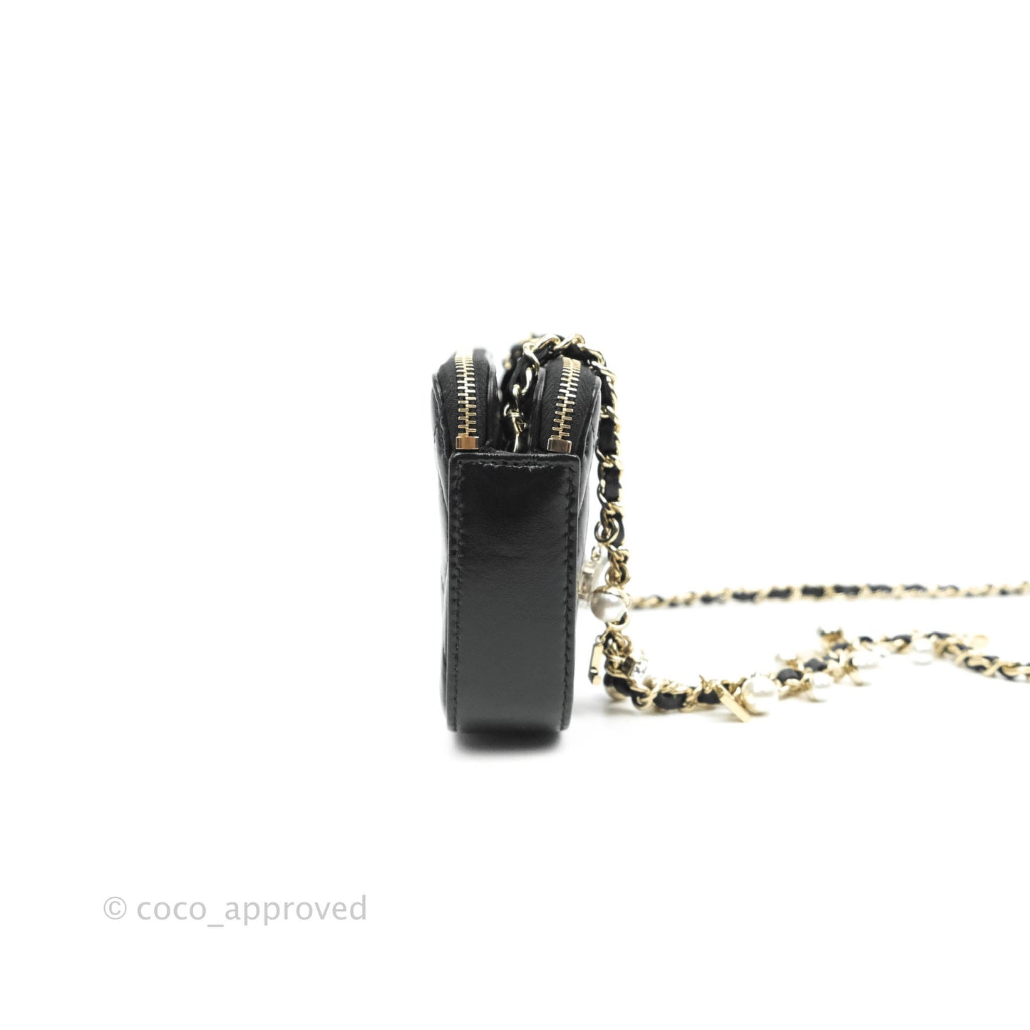 Chanel Pearl Charm Clutch With Chain Black Shiny Calfskin Gold Hardware