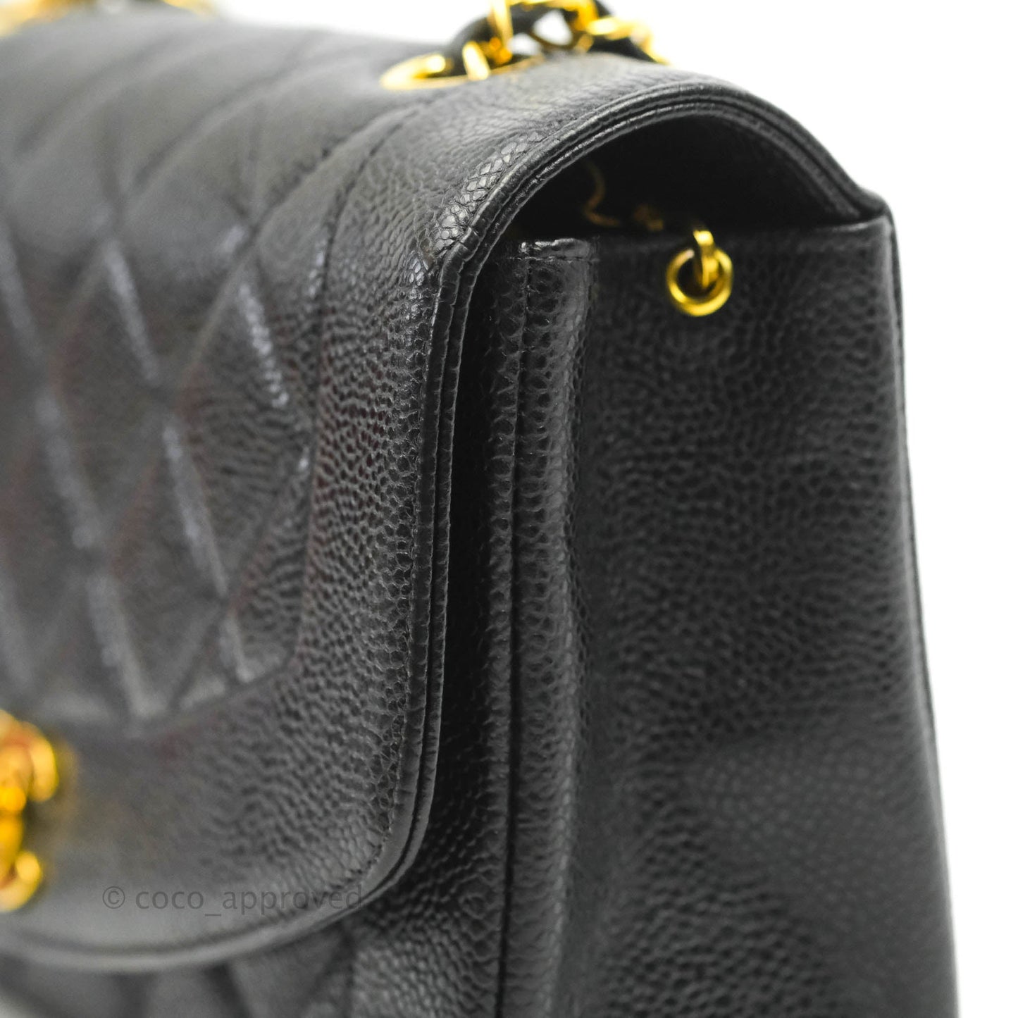 Chanel Small Vintage Quilted Classic Diana Flap Bag Black Caviar 24K Gold Hardware