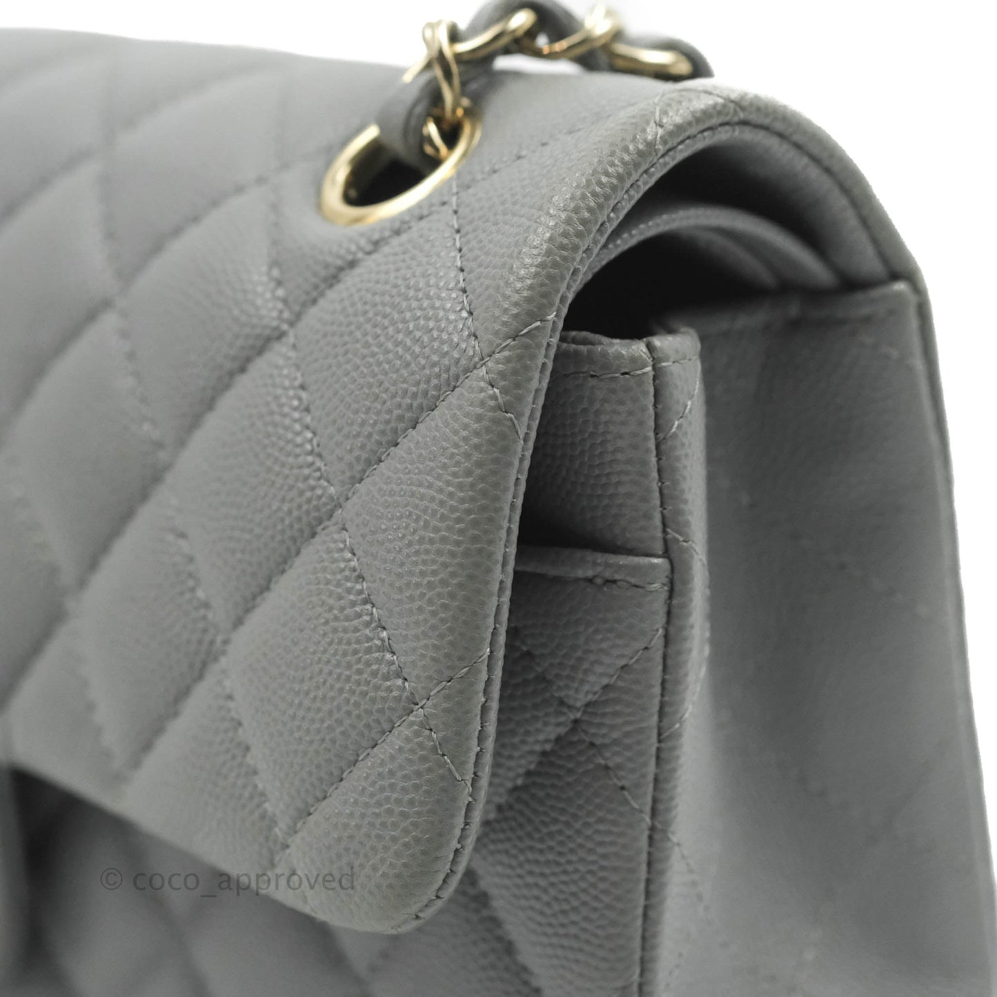 Chanel Small Classic Quilted Flap Grey Caviar Gold Hardware 20C