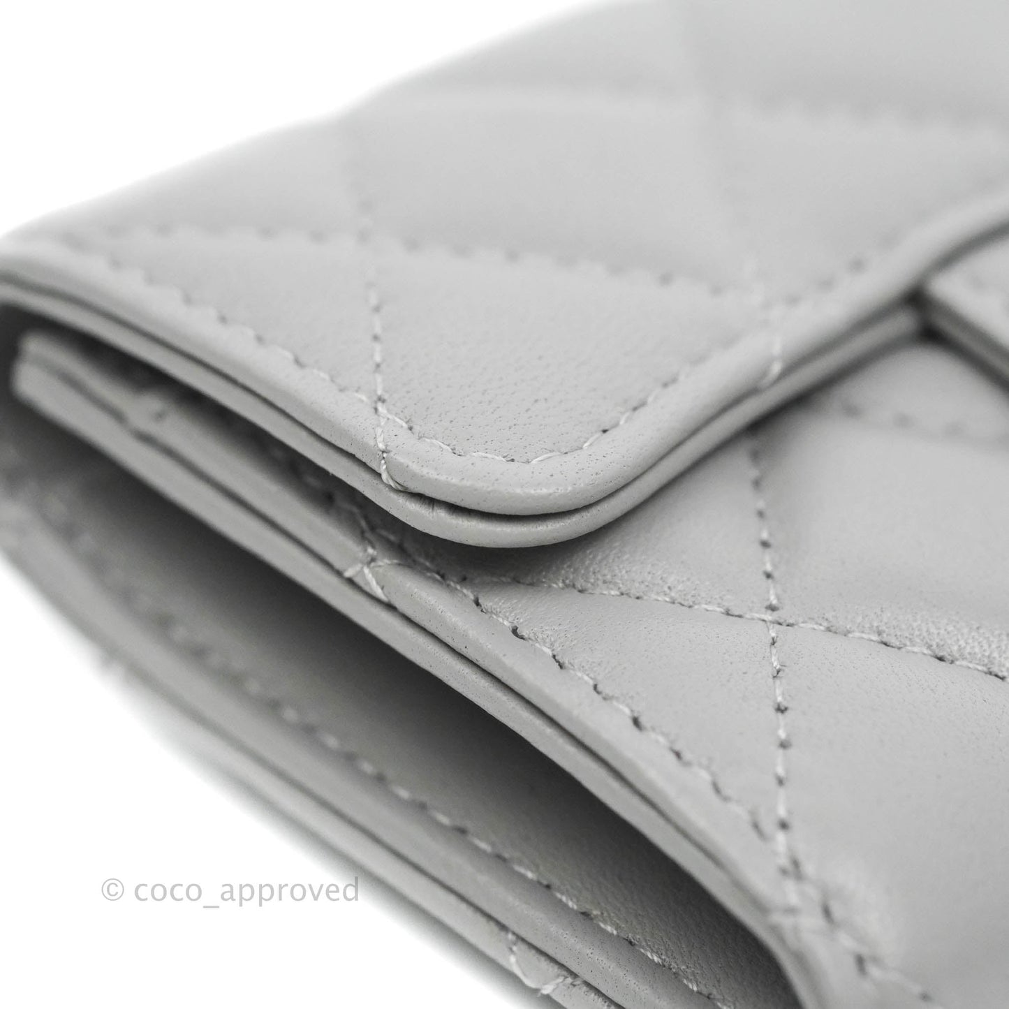 Chanel Quilted Flap Card Holder Grey Lambskin Silver Hardware