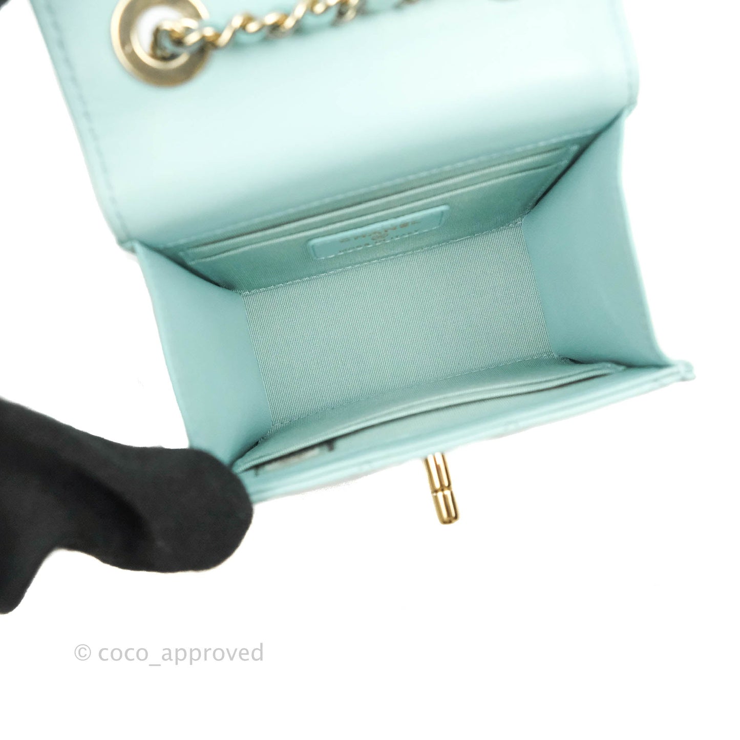 Chanel Mini Quilted Trendy CC Clutch With Chain Tiffany Blue Lambskin Gold Hardware