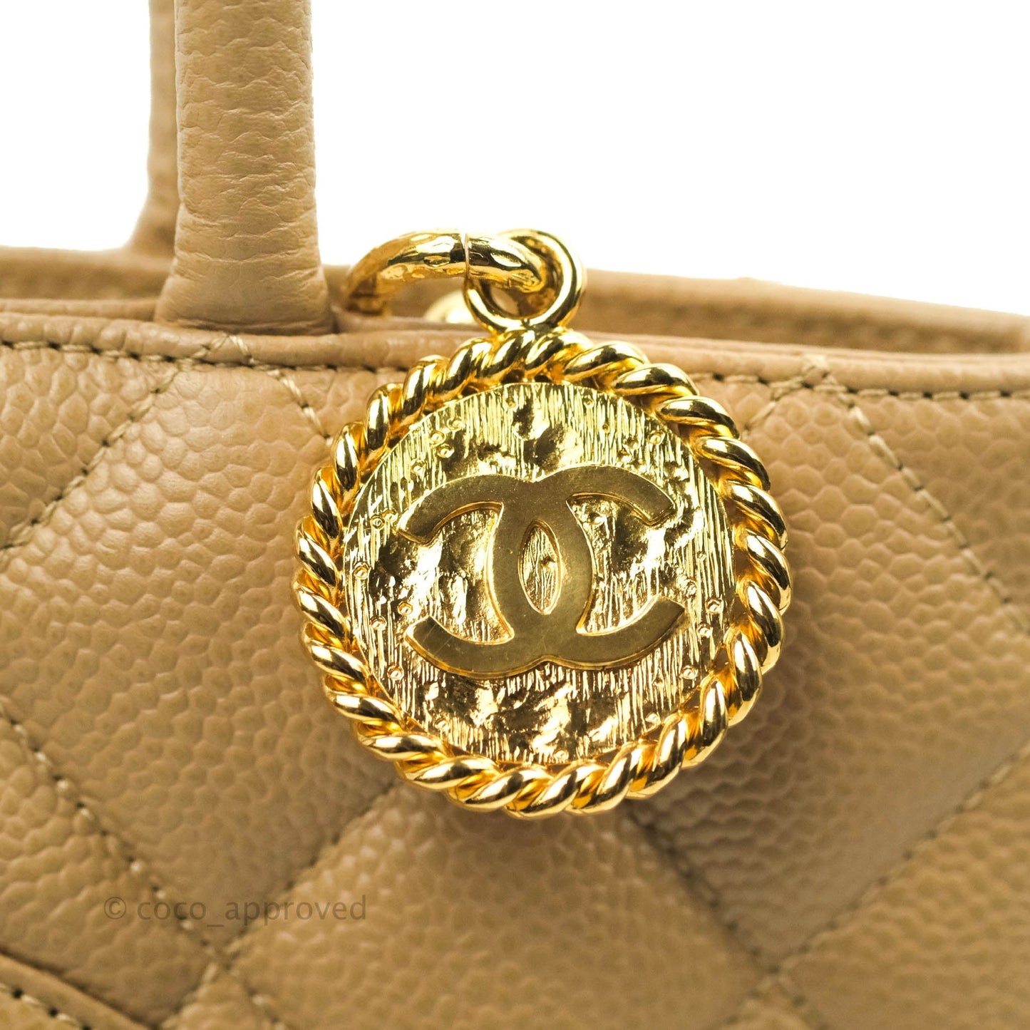 Chanel Vintage CC Dark Beige Caviar Tote Bag Gold Hardware