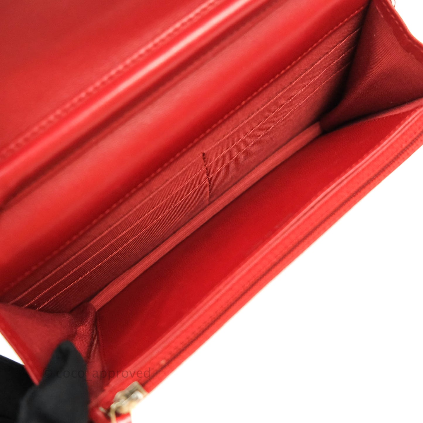 Chanel Quilted Wallet on Chain WOC Red Lambskin Silver Hardware